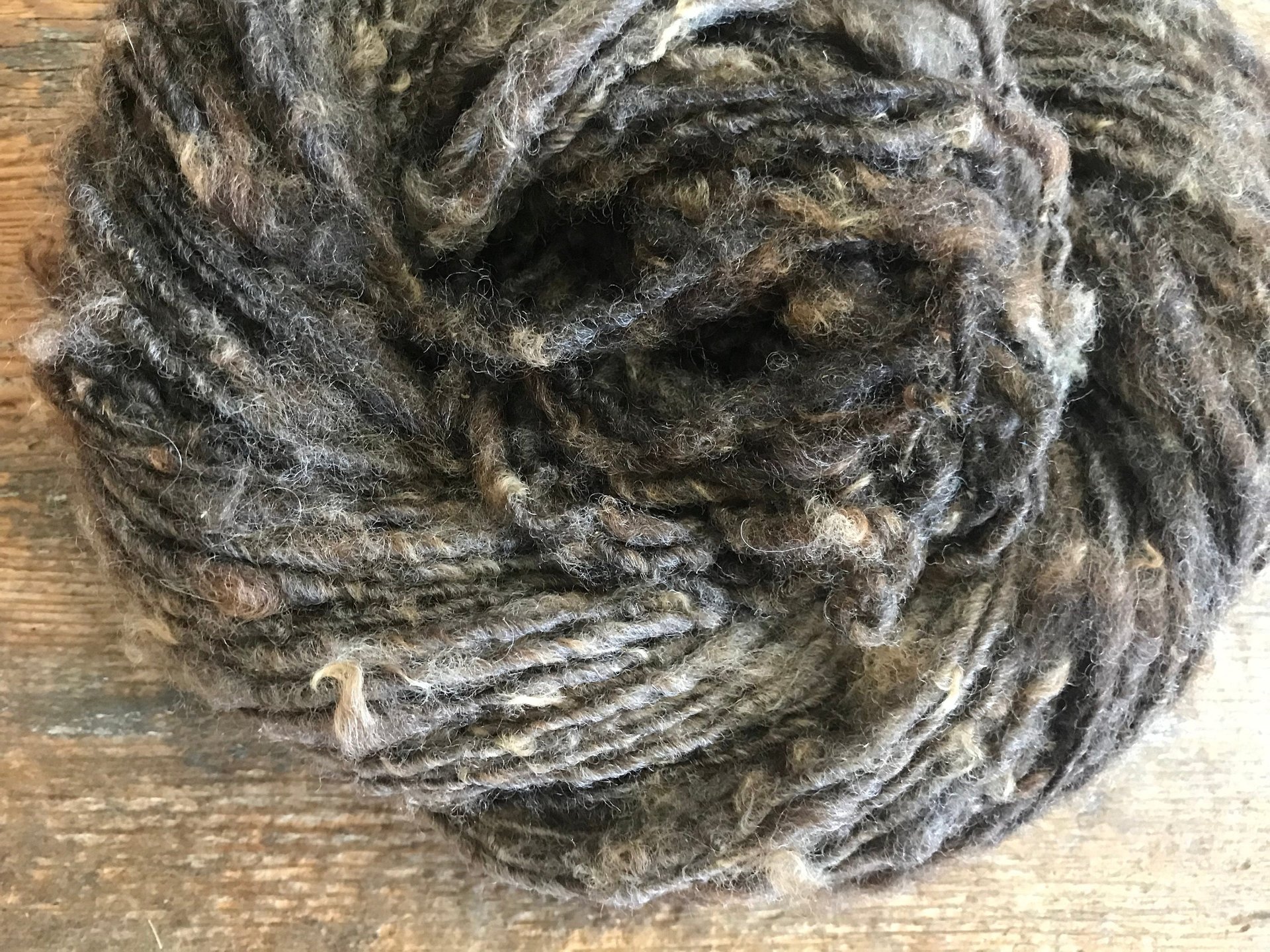 Brown/grey corriedale wool yarn, nubbly lockspun natural art yarn