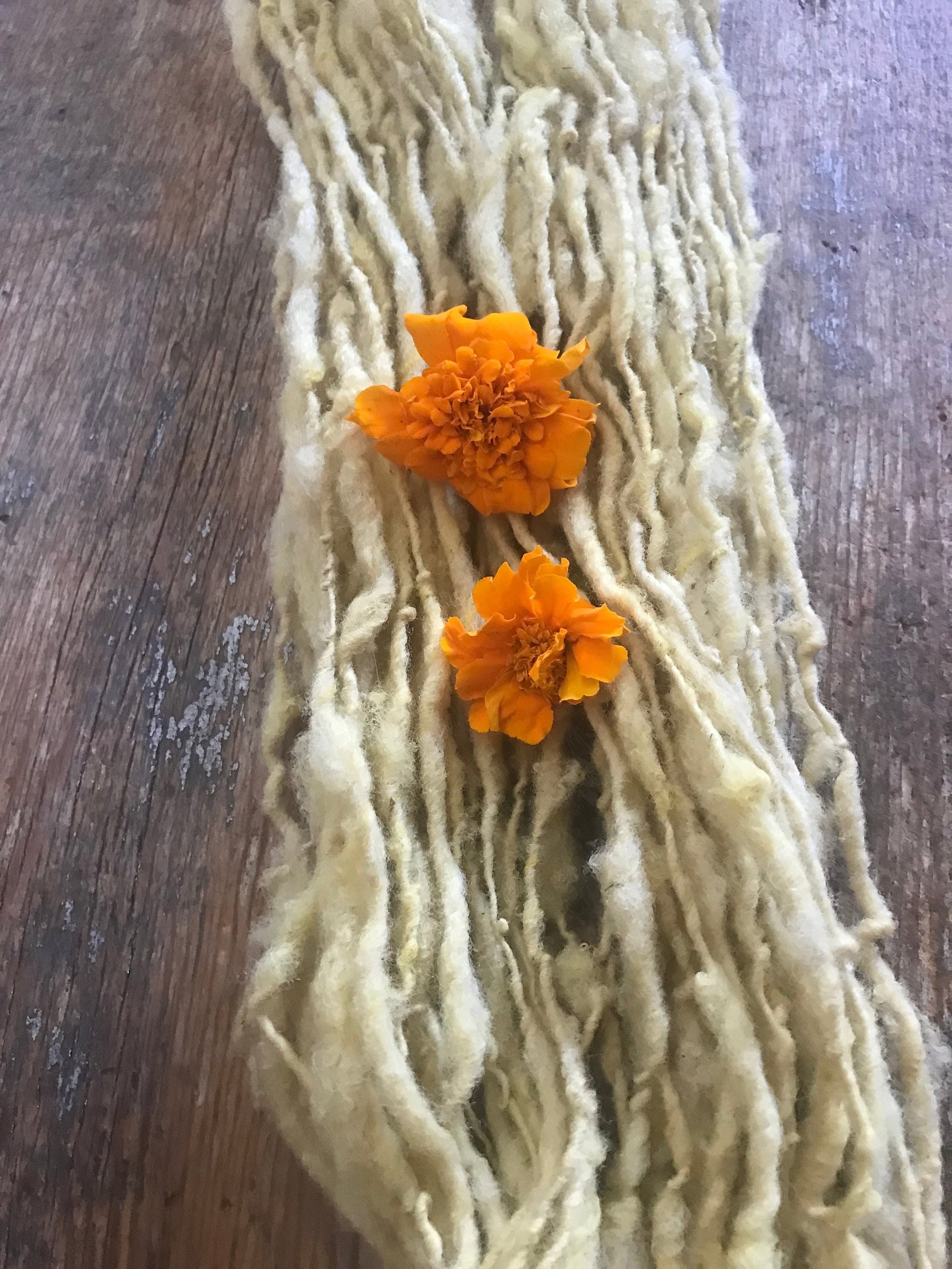 Marigold naturally dyed handspun corriedale yarn, 50 yards
