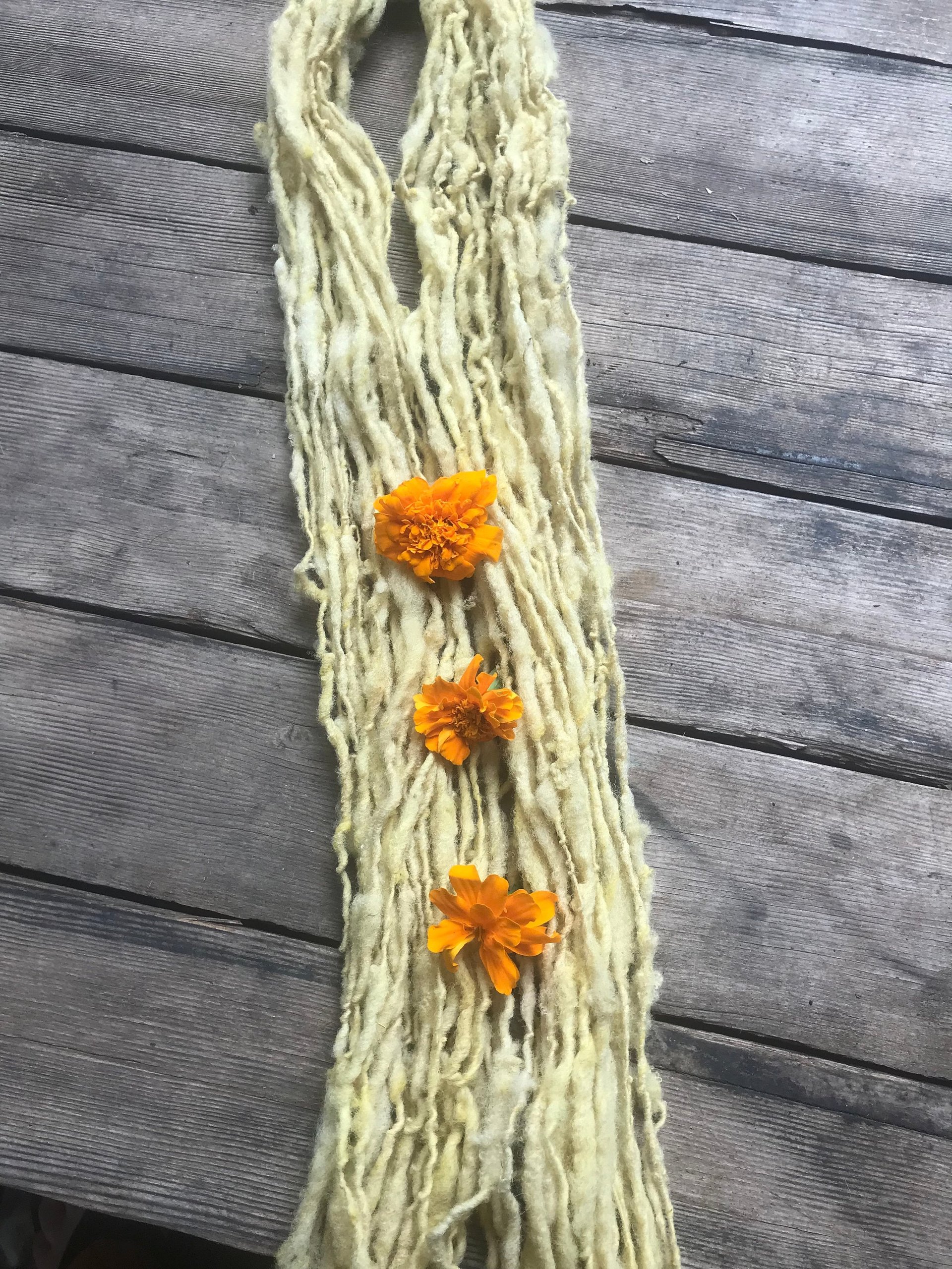 Marigold naturally dyed handspun corriedale yarn, 20 yards
