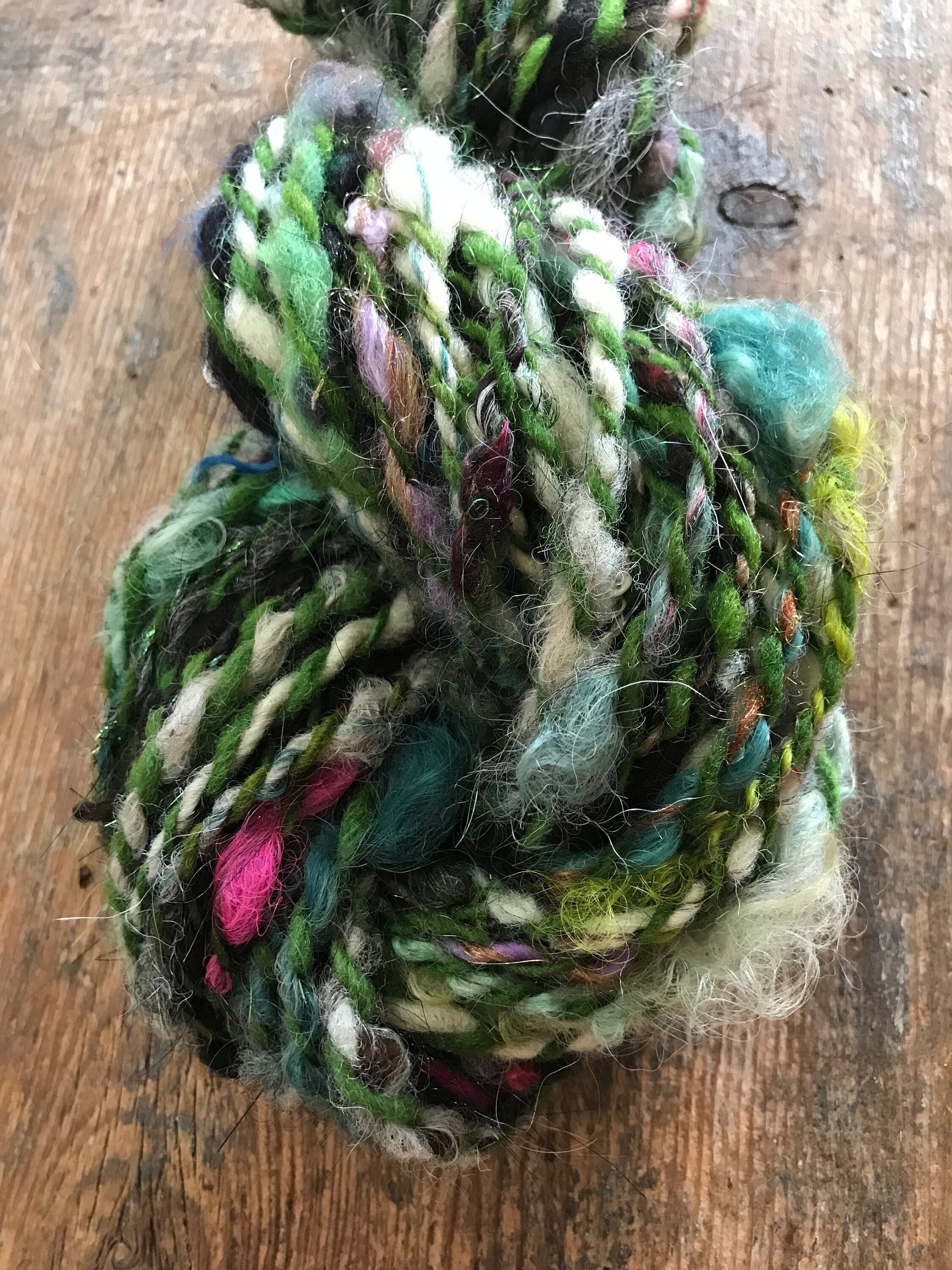 Controlled Chaos, green edition: 50 yards bulky art yarn