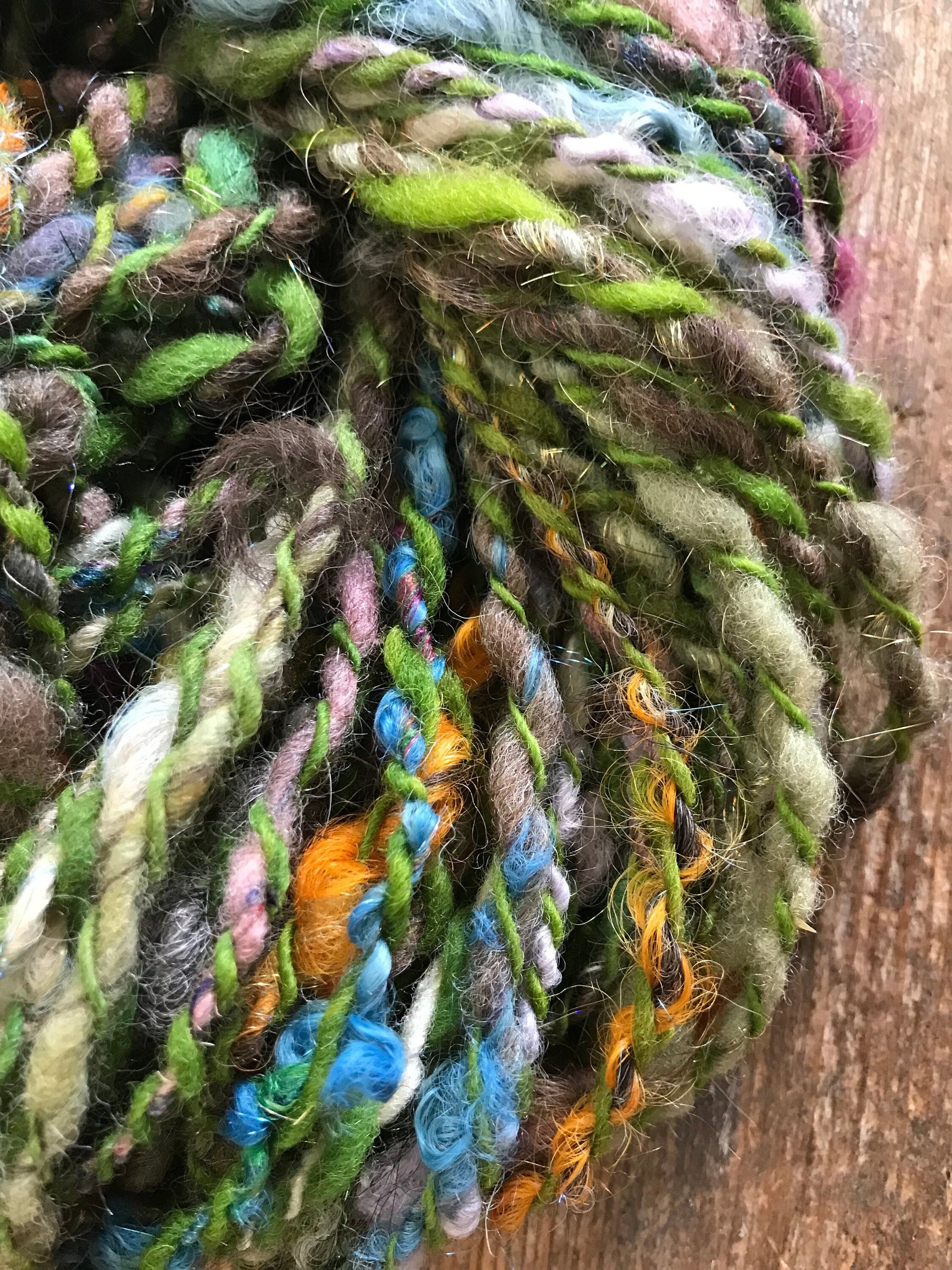 Controlled Chaos, green edition: 50 yards bulky art yarn
