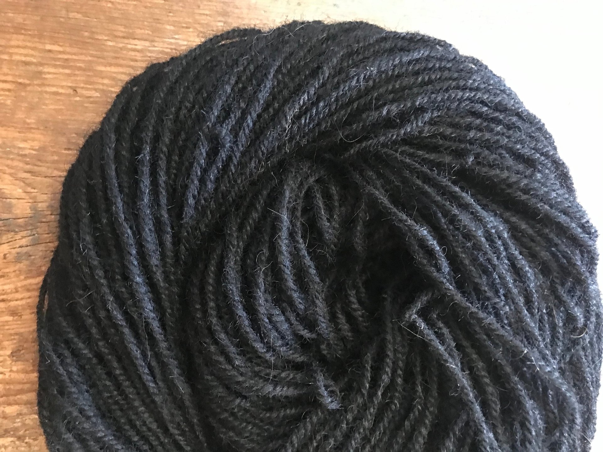 Lincoln 2 ply black worsted handspun yarn, 100 yards