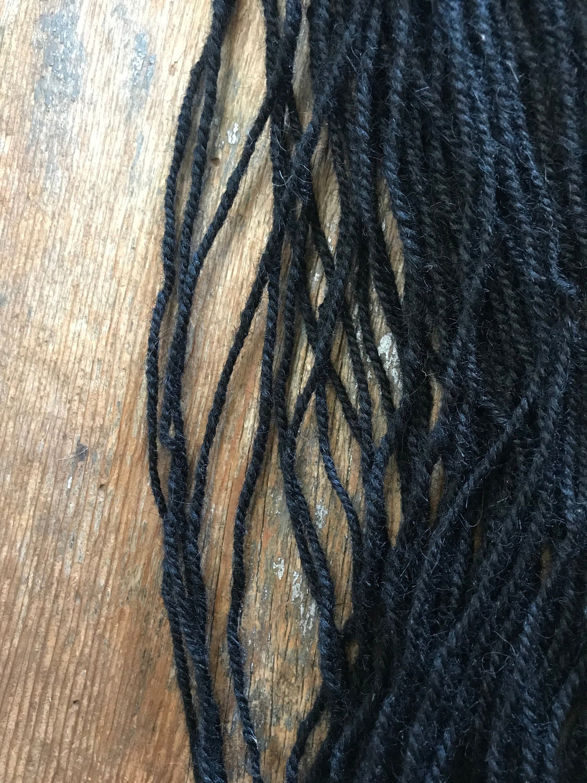 Lincoln 2 ply black worsted handspun yarn, 100 yards