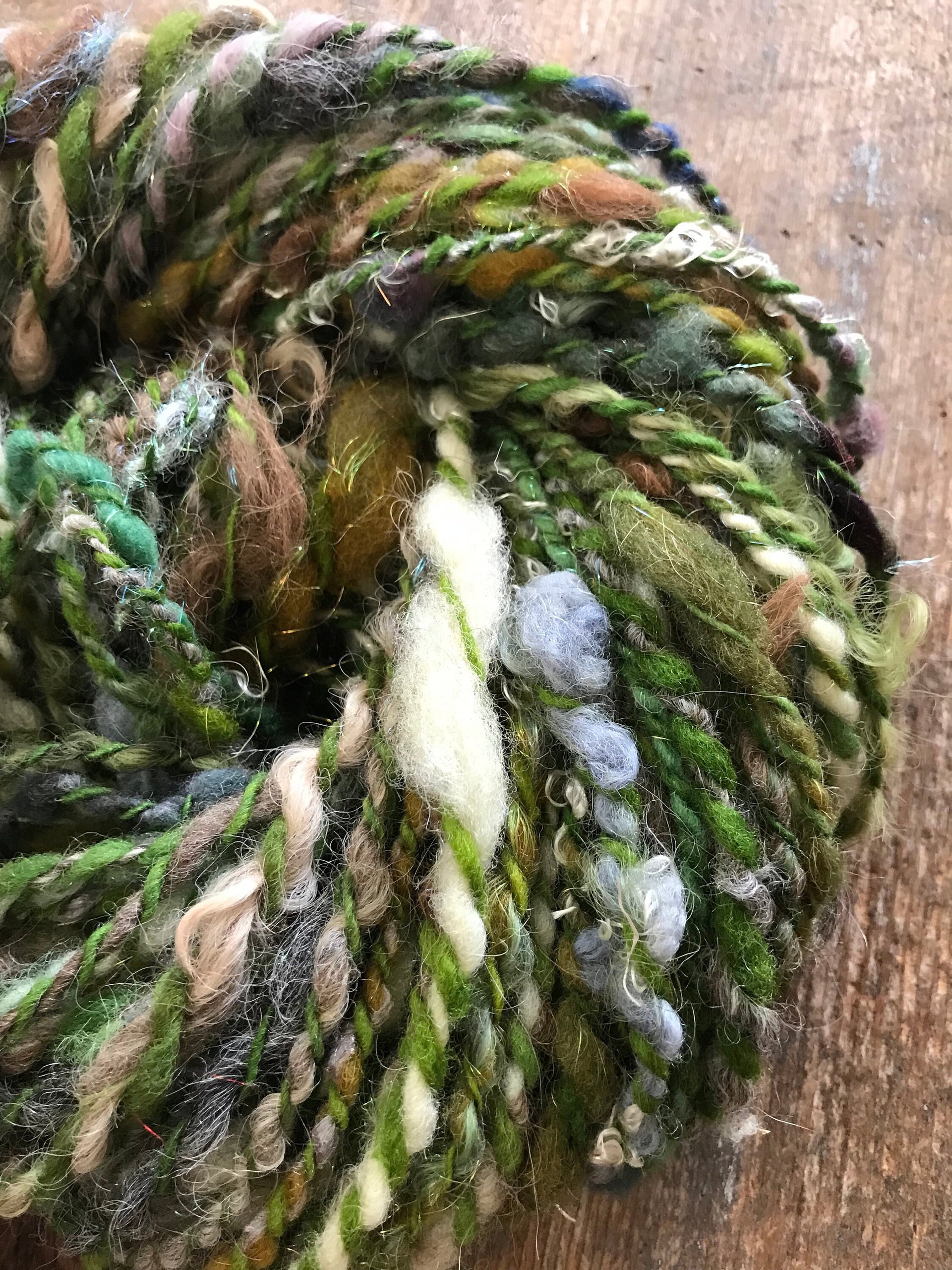 Controlled Chaos, green edition: 50 yards bulky art yarn