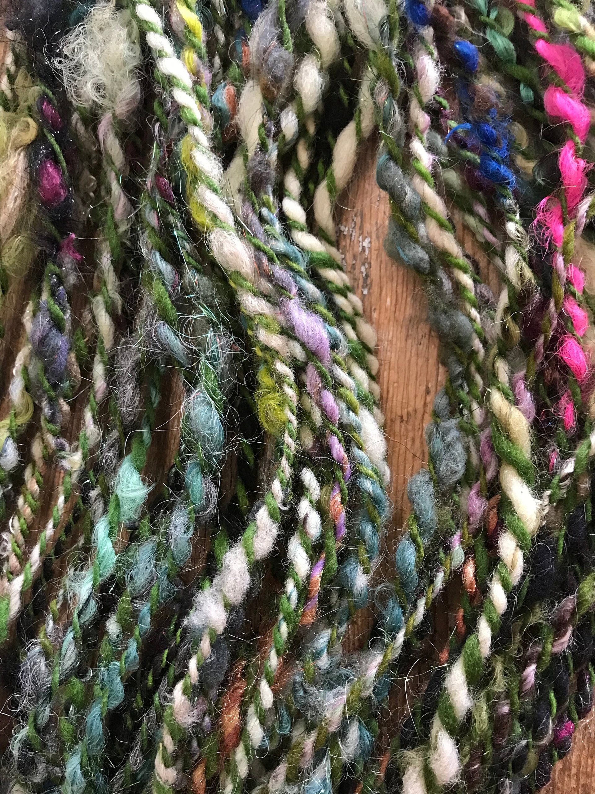 Controlled Chaos, green edition: 50 yards bulky art yarn