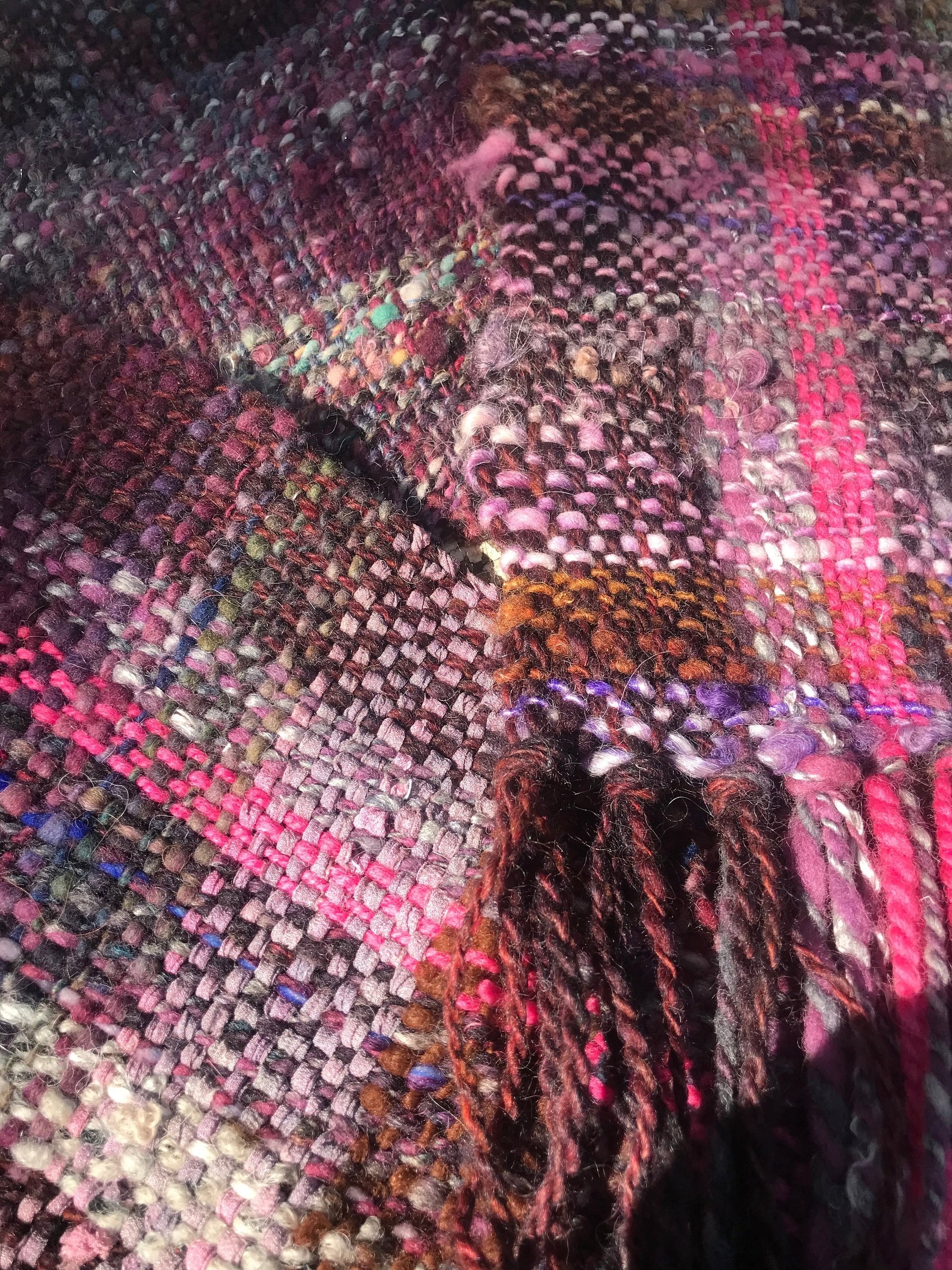 Woven handspun wrap, shawl, scarf, fringed purple handmade bespoke cottagecore artisan wearable art