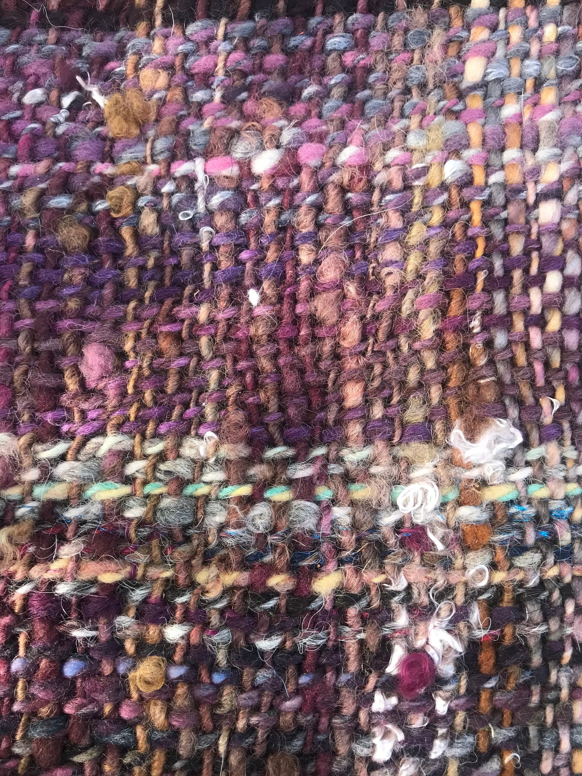 Woven handspun wrap, shawl, scarf, fringed purple handmade bespoke cottagecore artisan wearable art