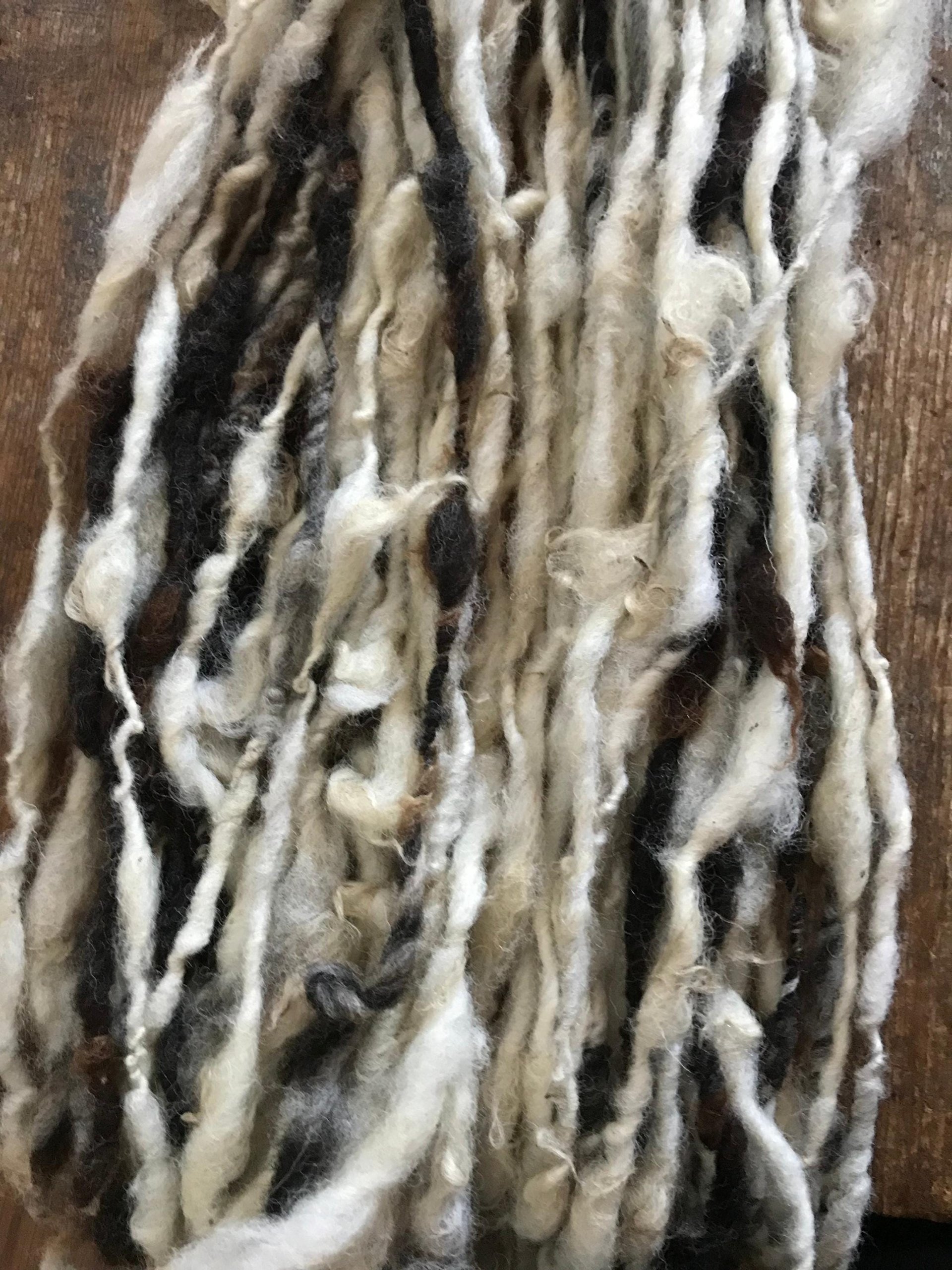 Jacob wool natural handspun bulky black and white yarn, 20 yards