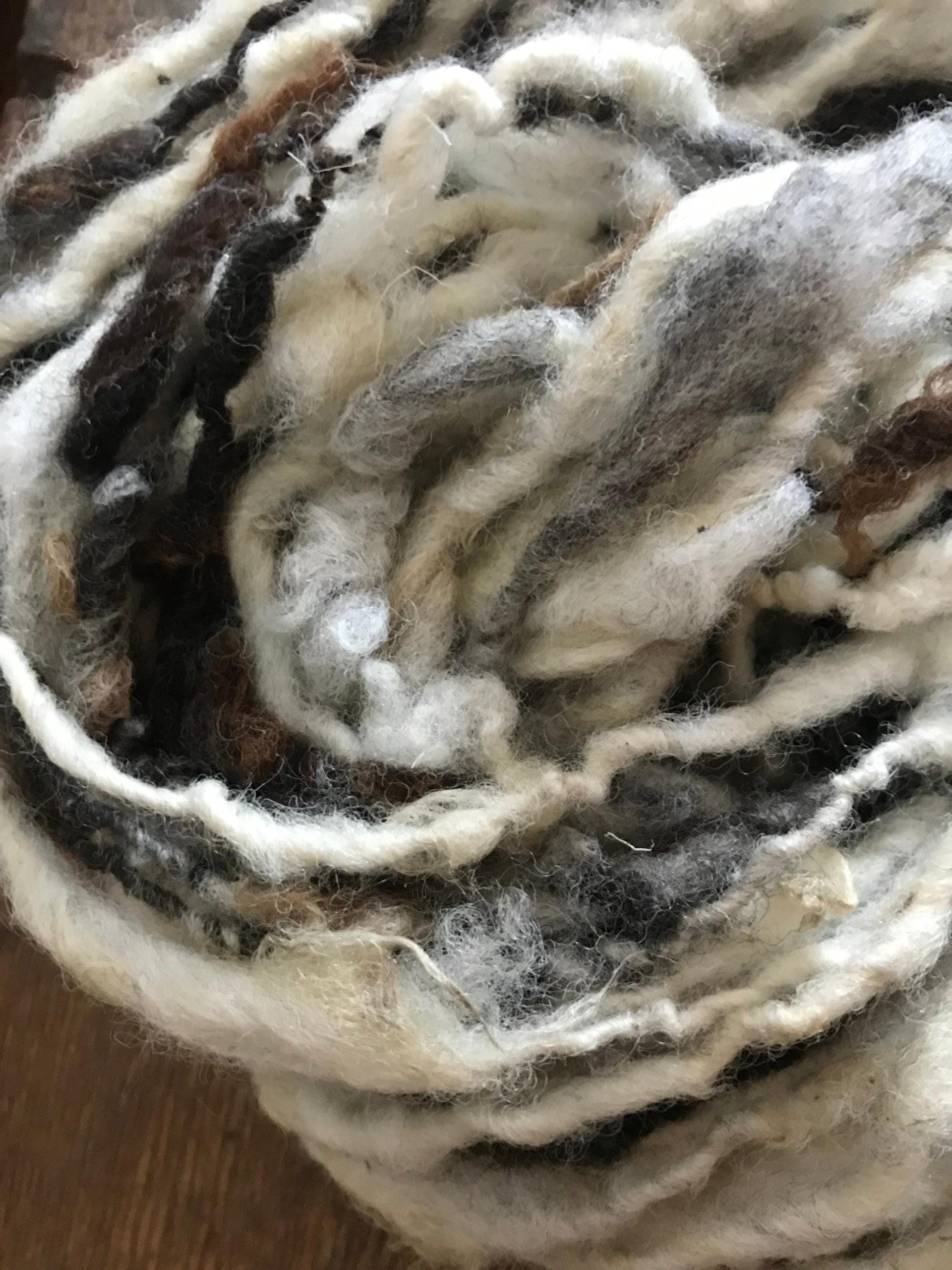 Jacob wool natural handspun bulky black and white yarn, 20 yards