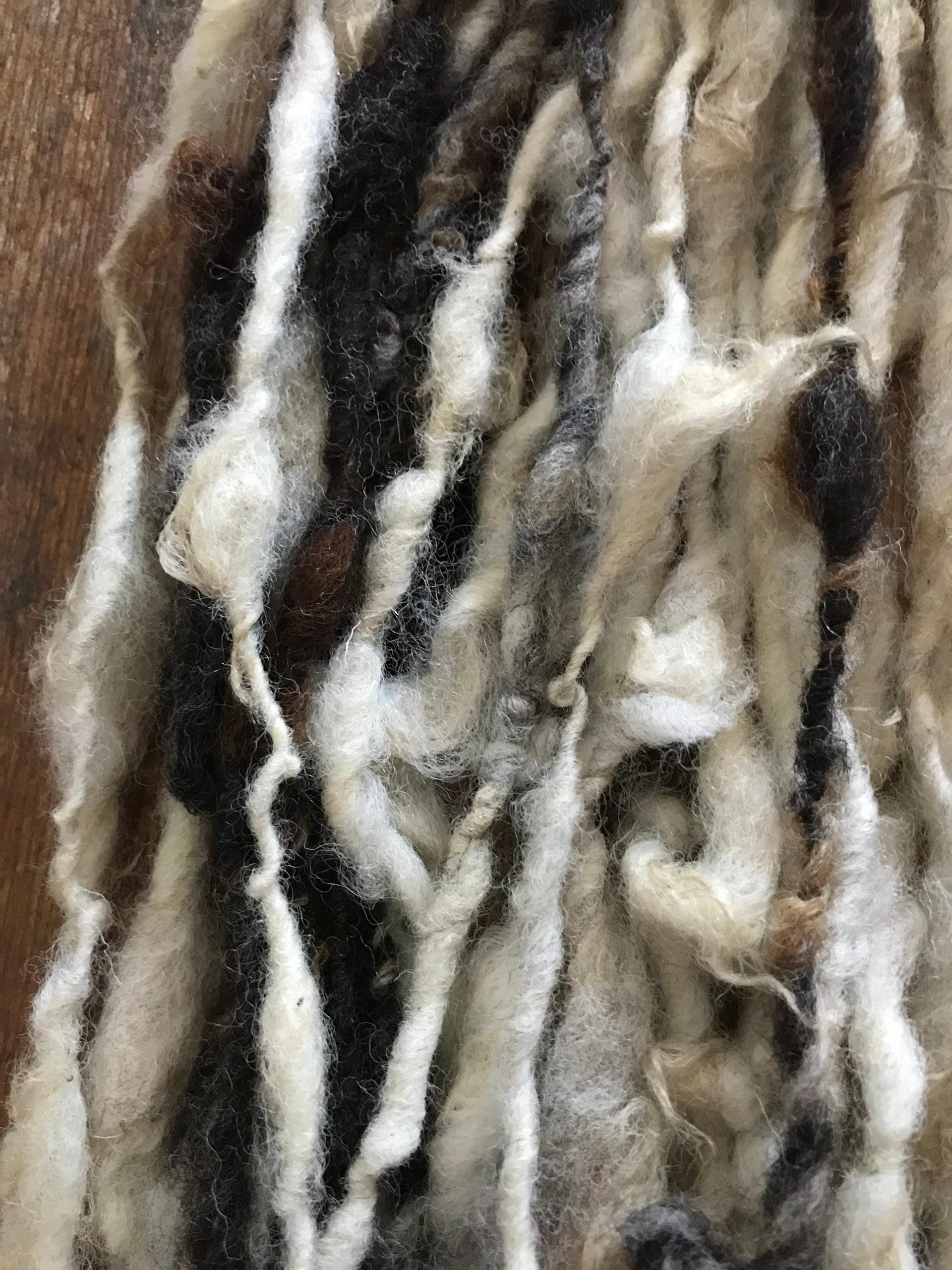 Jacob wool natural handspun bulky black and white yarn, 20 yards