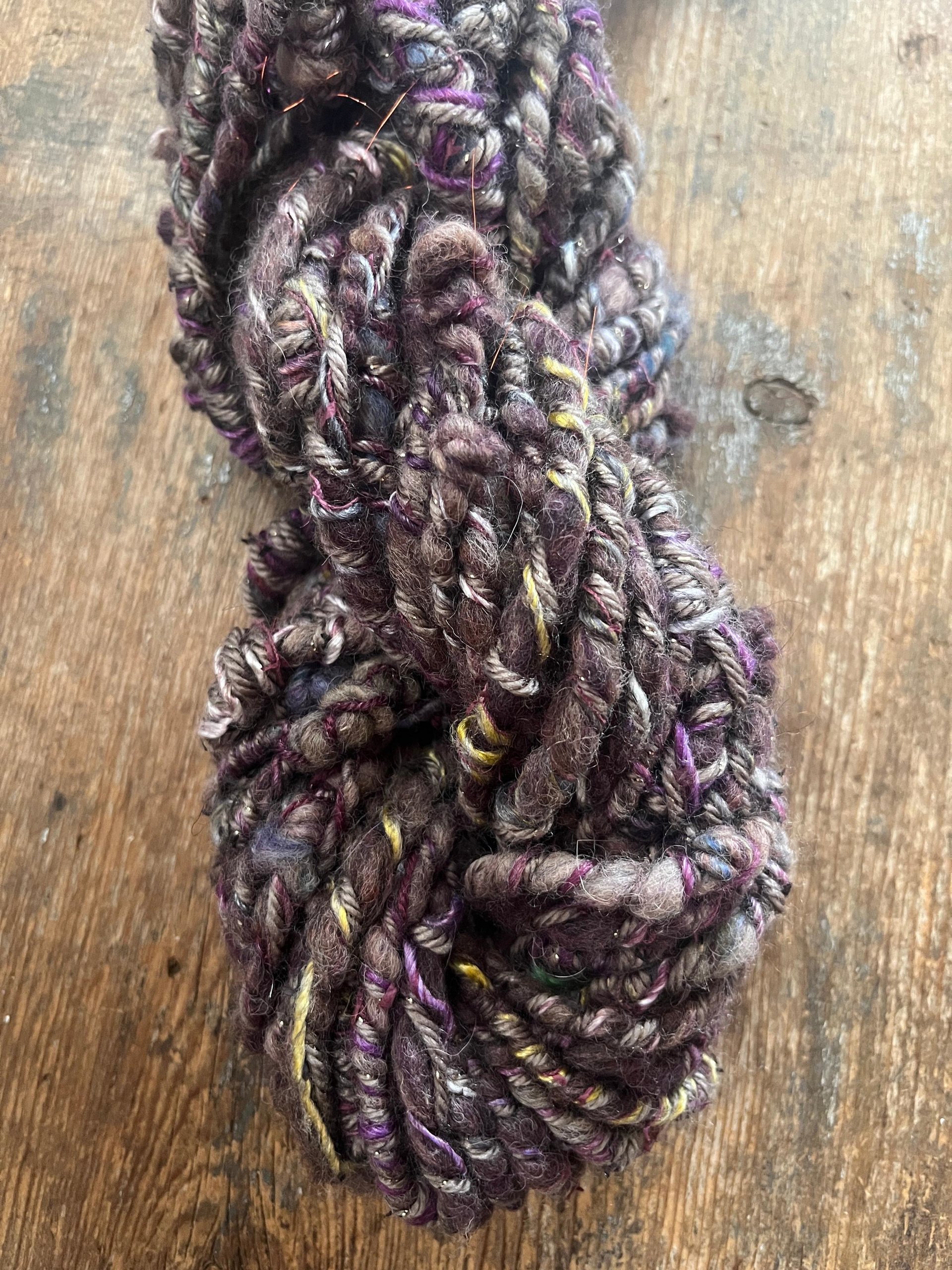 Golden Plum - 20 yards wrapped bulky art yarn coils