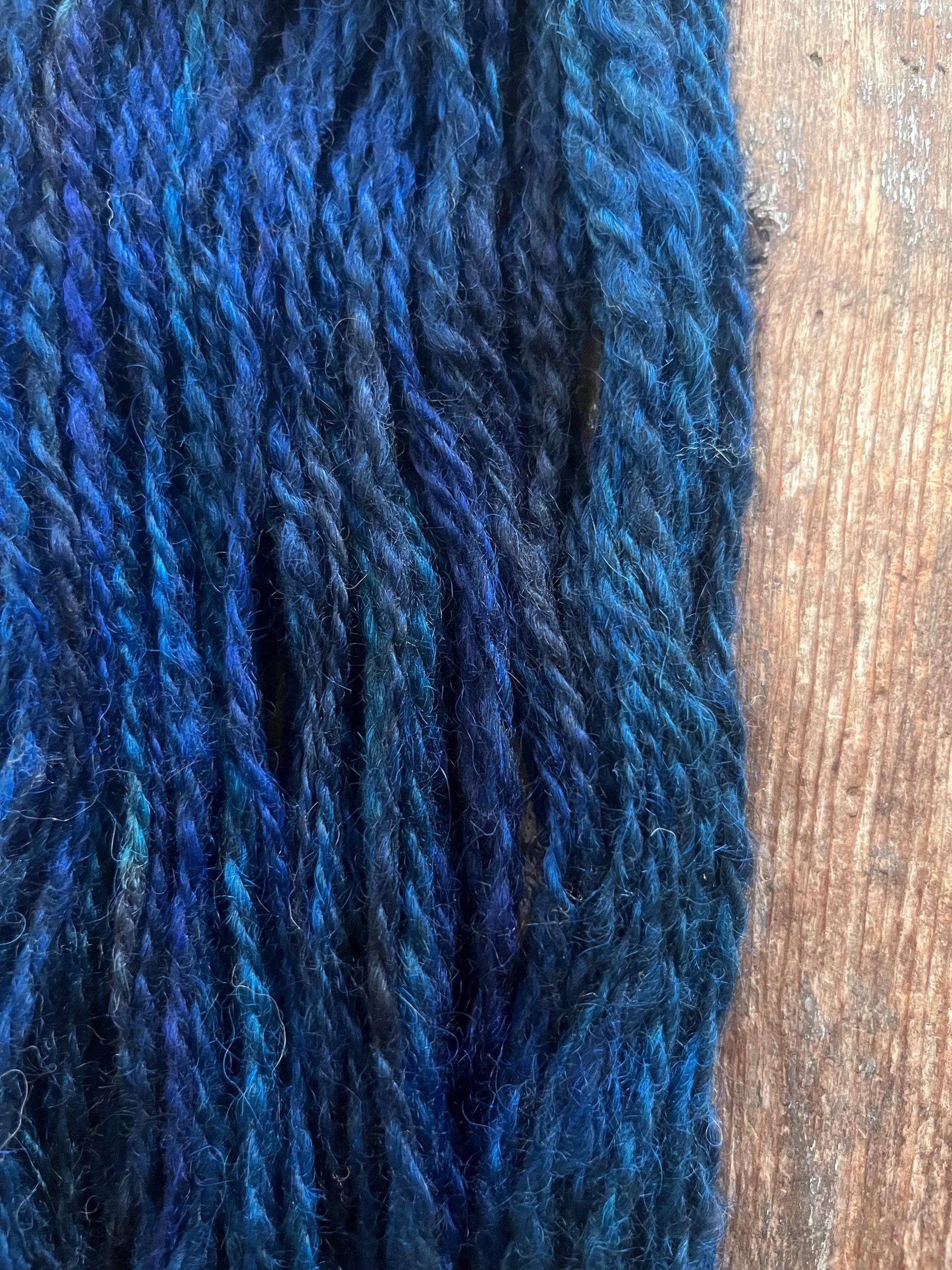 Royal blue handspun yarn two ply lincoln wool yarn, 50 yards