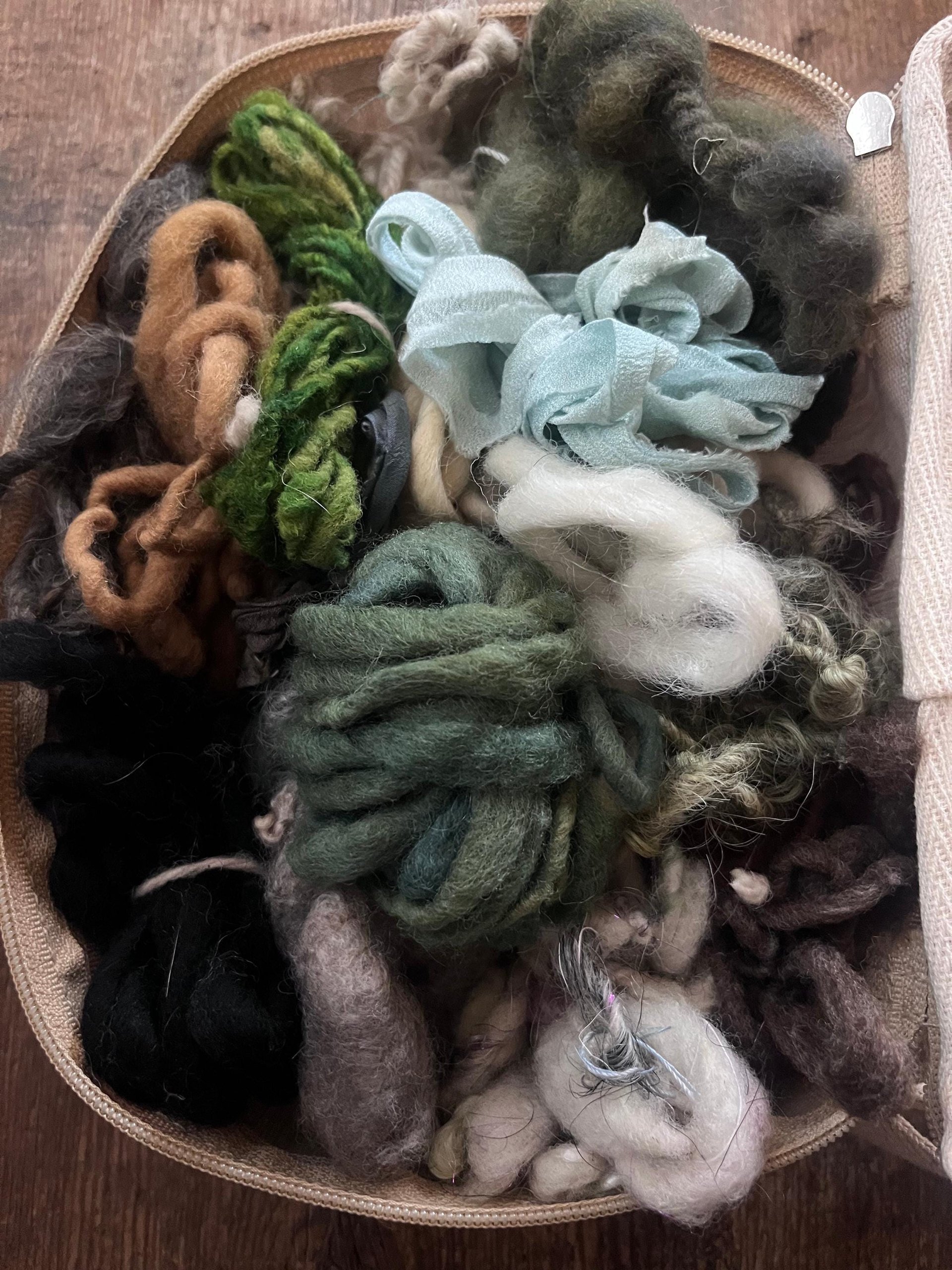 20 Mini Skein Art Yarn Sampler - Greens And Neutrals, Weaving, Junk Journal, Doll Making, Felting