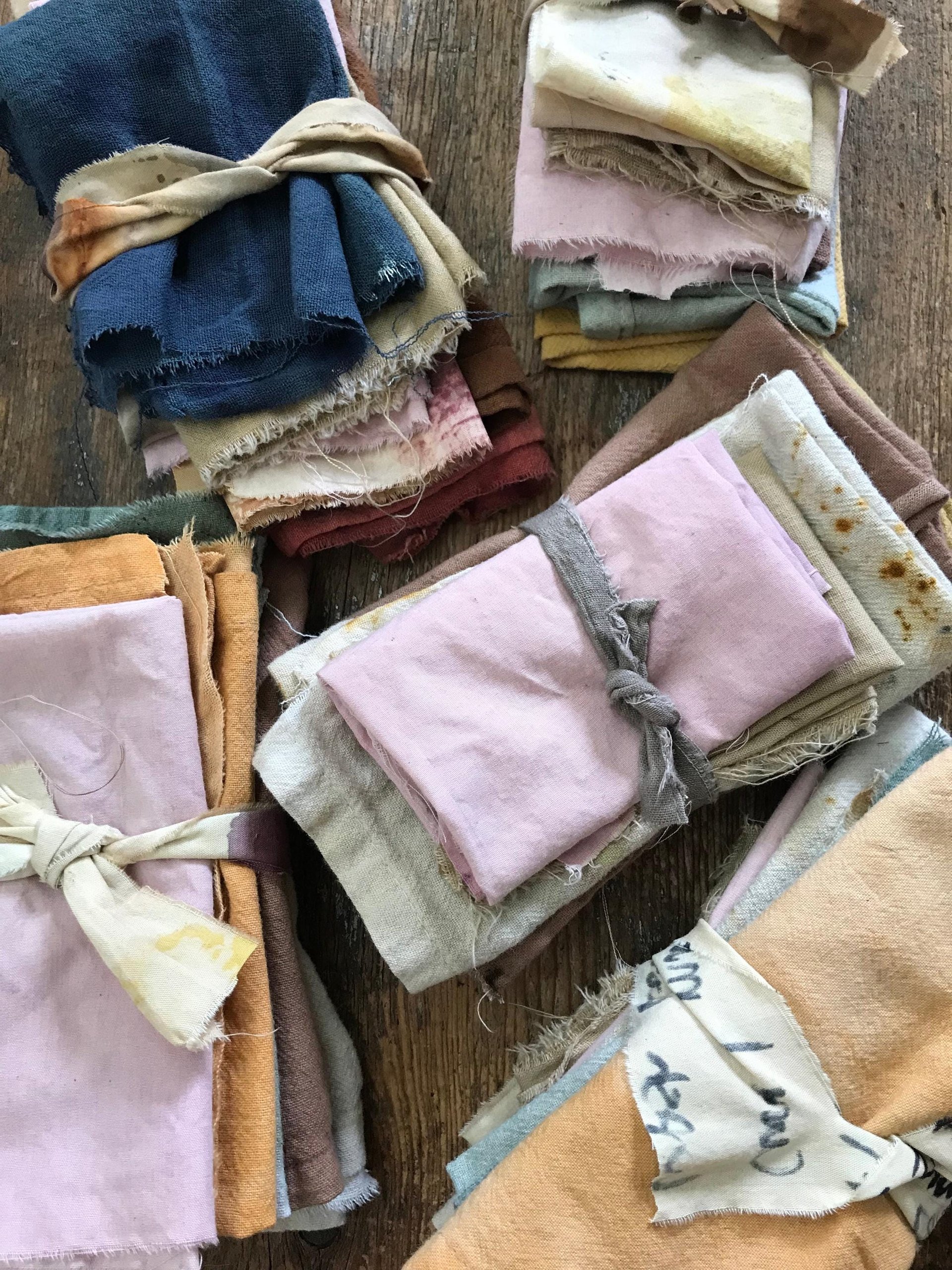 Naturally dyed scrappy fabric bundle
