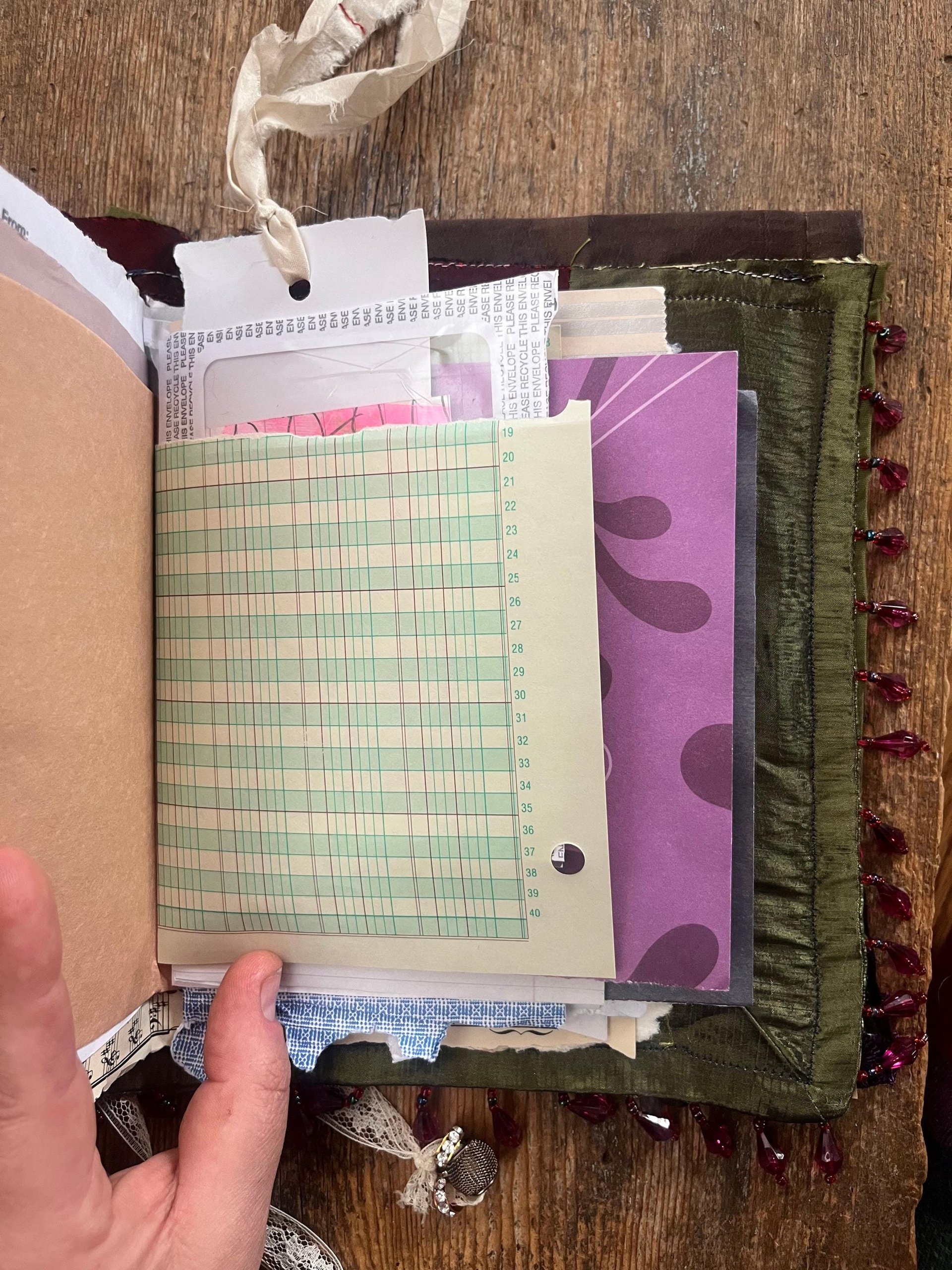 Flights of Fancy 108 page beaded, sewn, flexible, upcycled, boho art journal