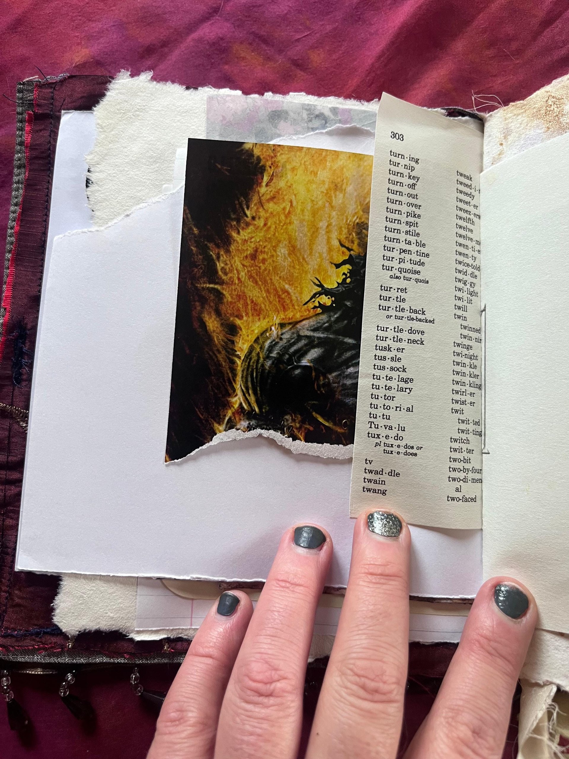 Owls, stars, satin and beaded fringe handmade flexible art journal. Upcycled, luxurious, one of a kind.