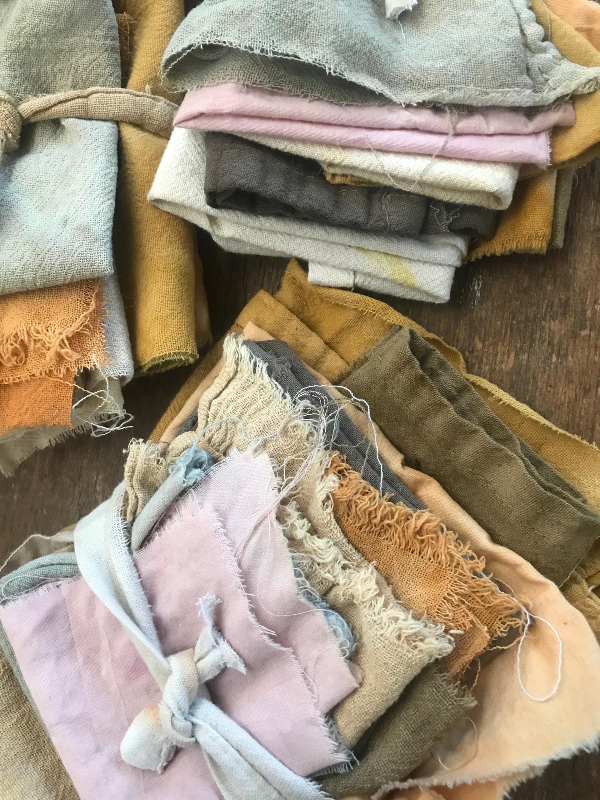 Naturally dyed scrappy fabric bundle