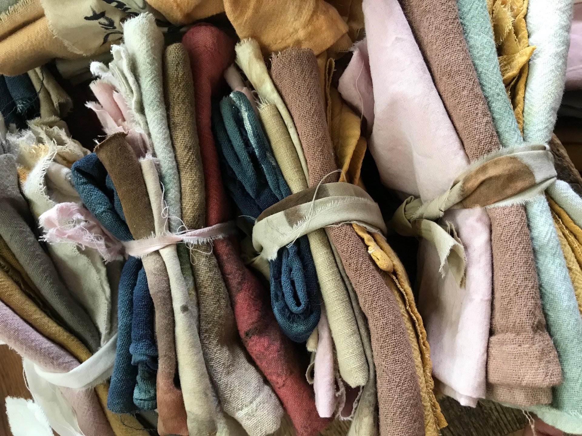 Naturally dyed scrappy fabric bundle