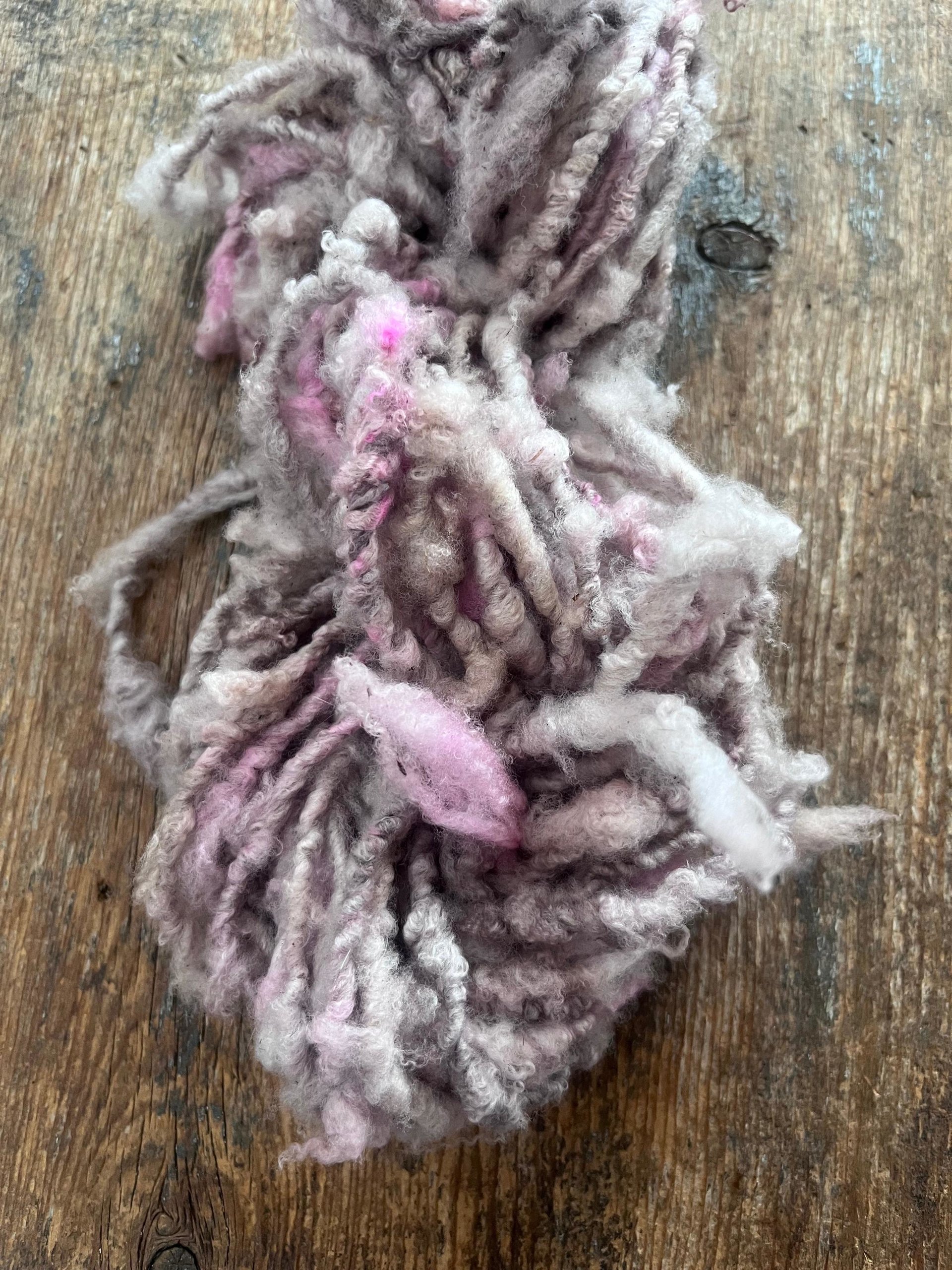 Pastel pink wispy soft handspun wool art yarn, 20 yards