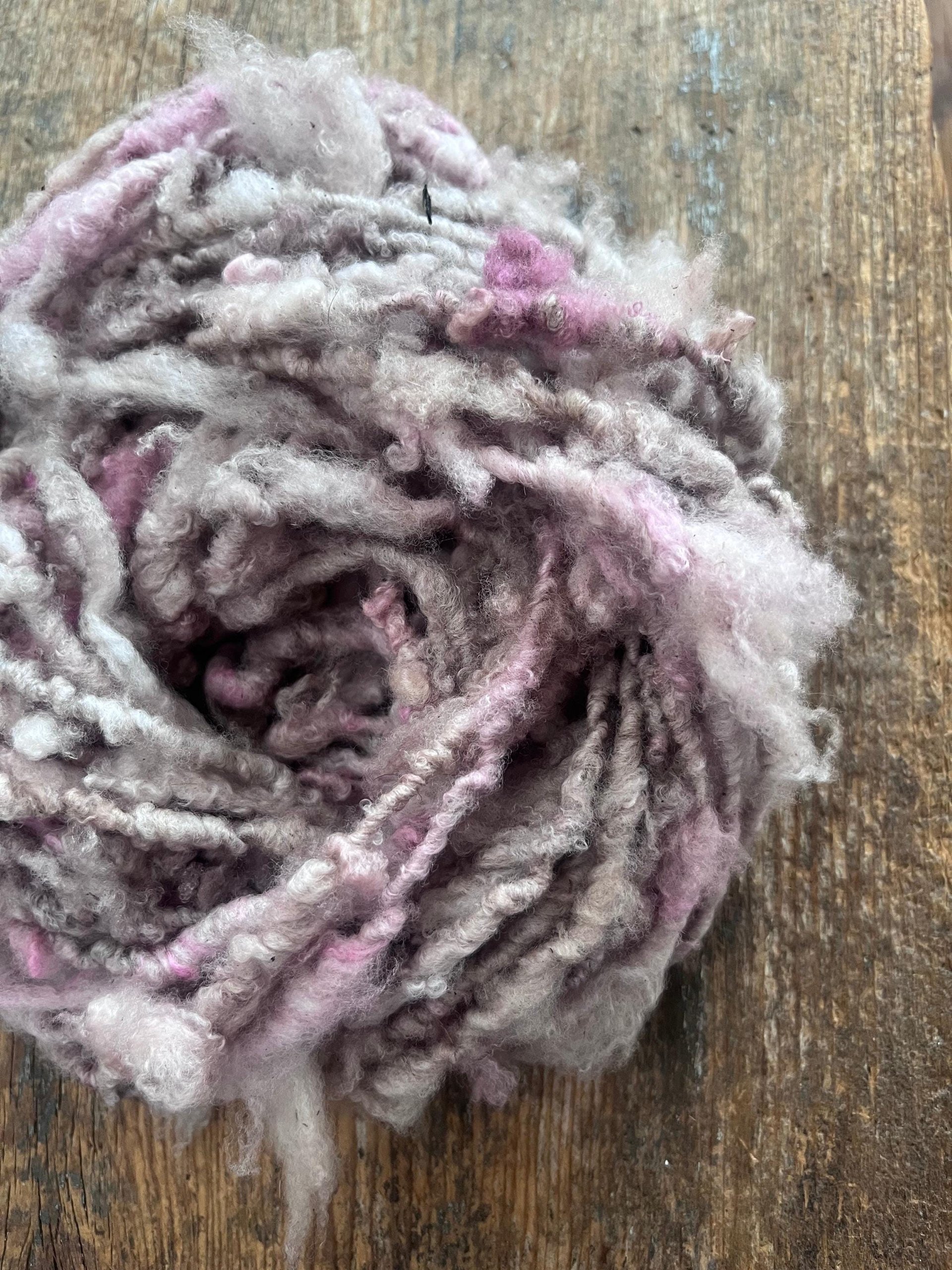 Pastel pink wispy soft handspun wool art yarn, 20 yards