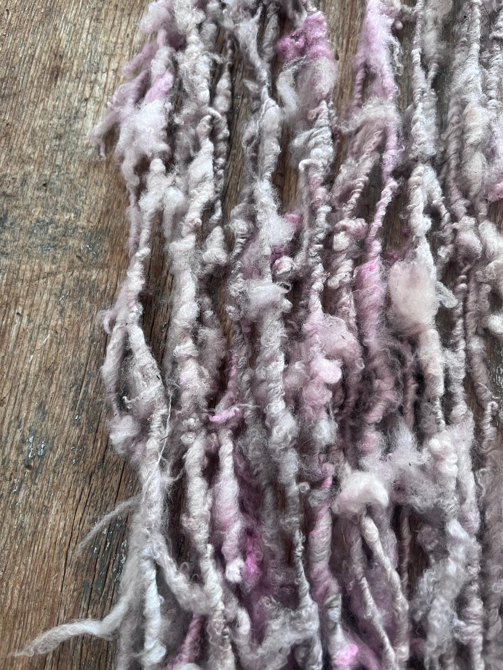 Pastel pink wispy soft handspun wool art yarn, 20 yards