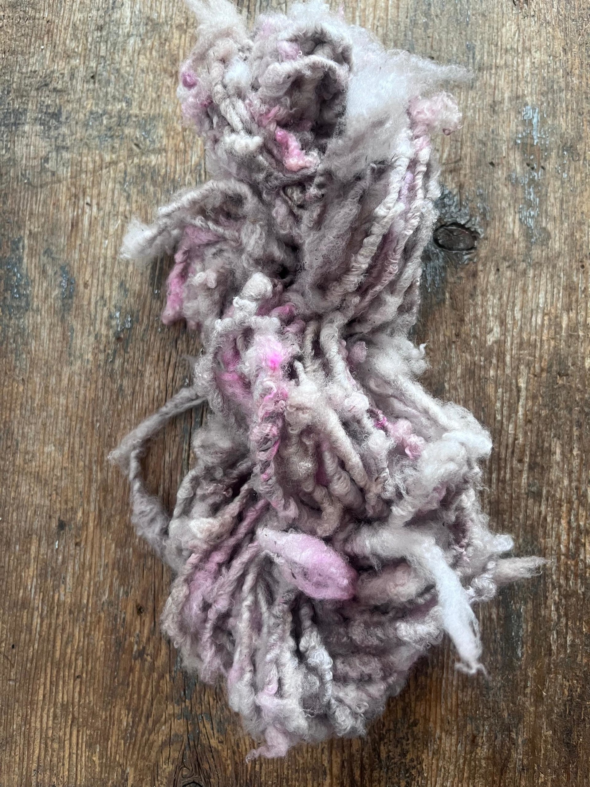Pastel pink wispy soft handspun wool art yarn, 20 yards