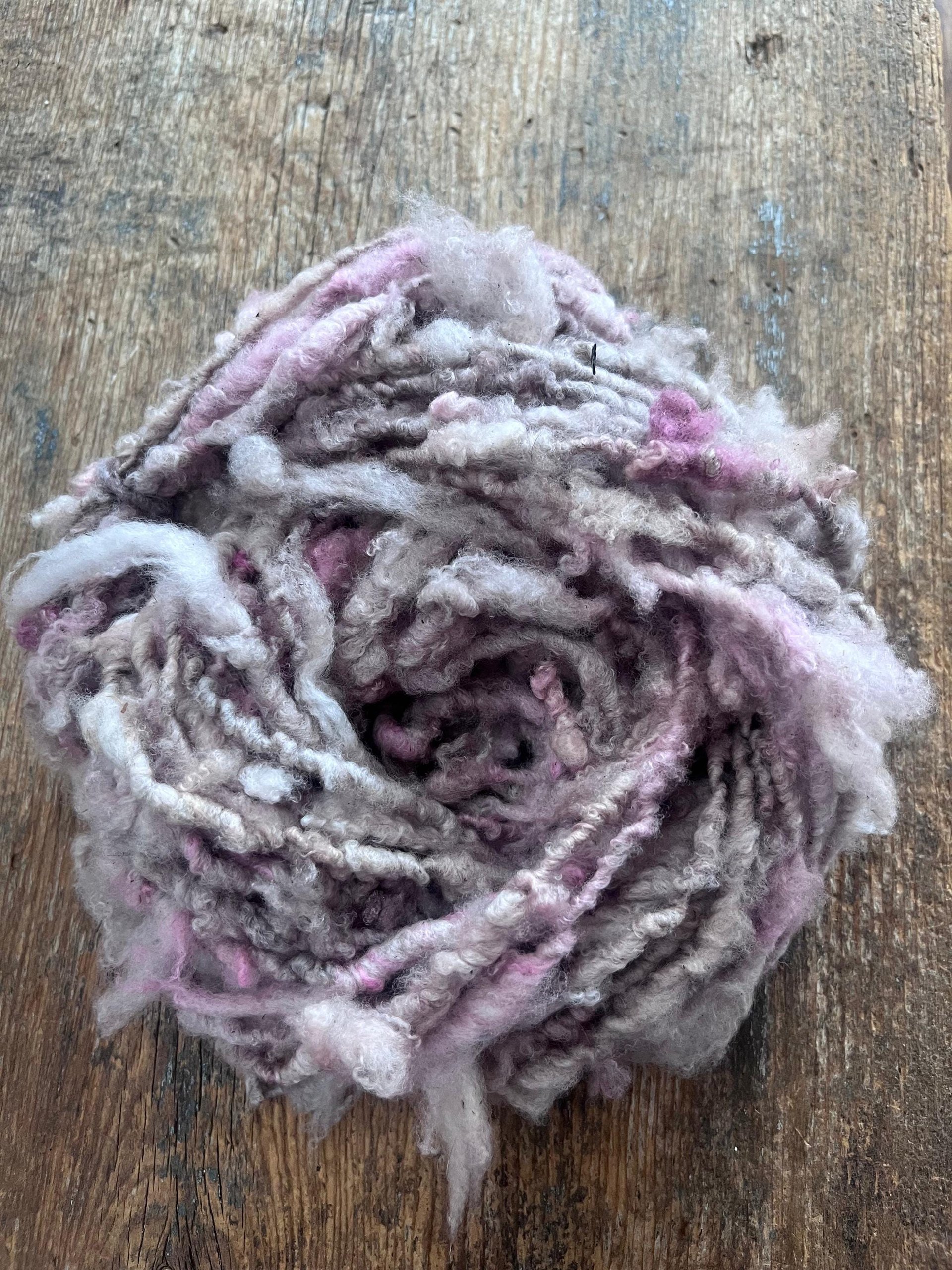 Pastel pink wispy soft handspun wool art yarn, 20 yards