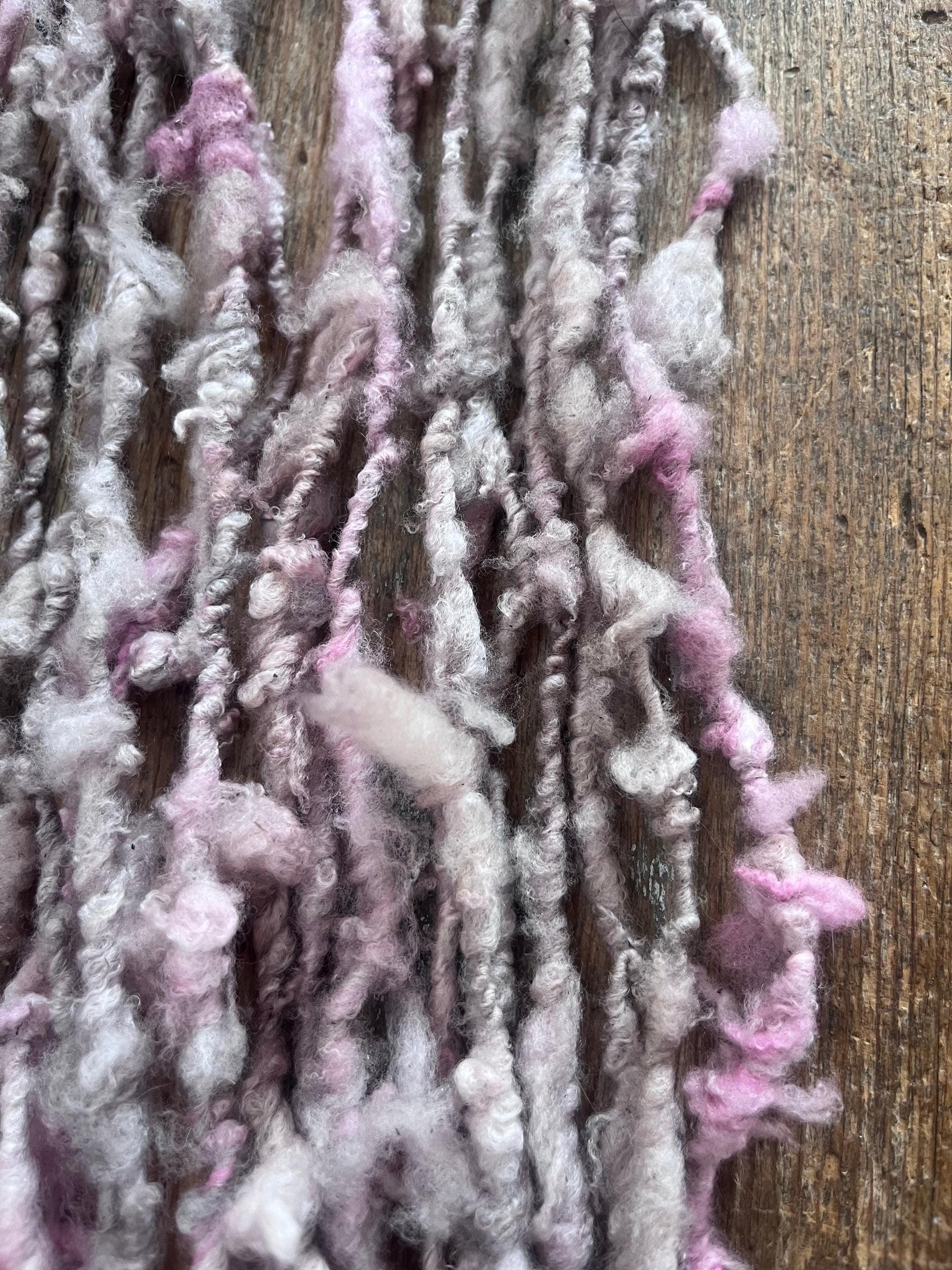 Pastel pink wispy soft handspun wool art yarn, 20 yards