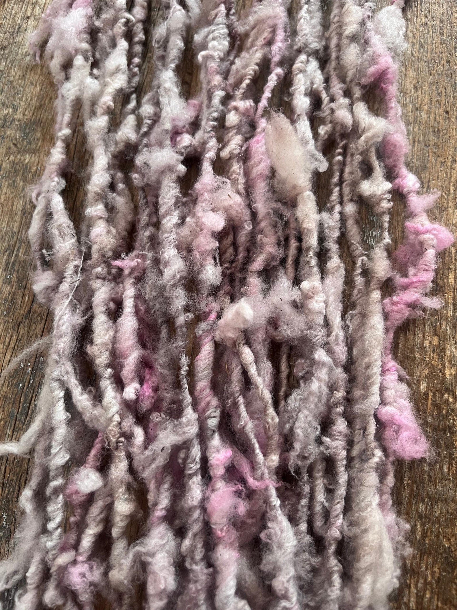 Pastel pink wispy soft handspun wool art yarn, 20 yards