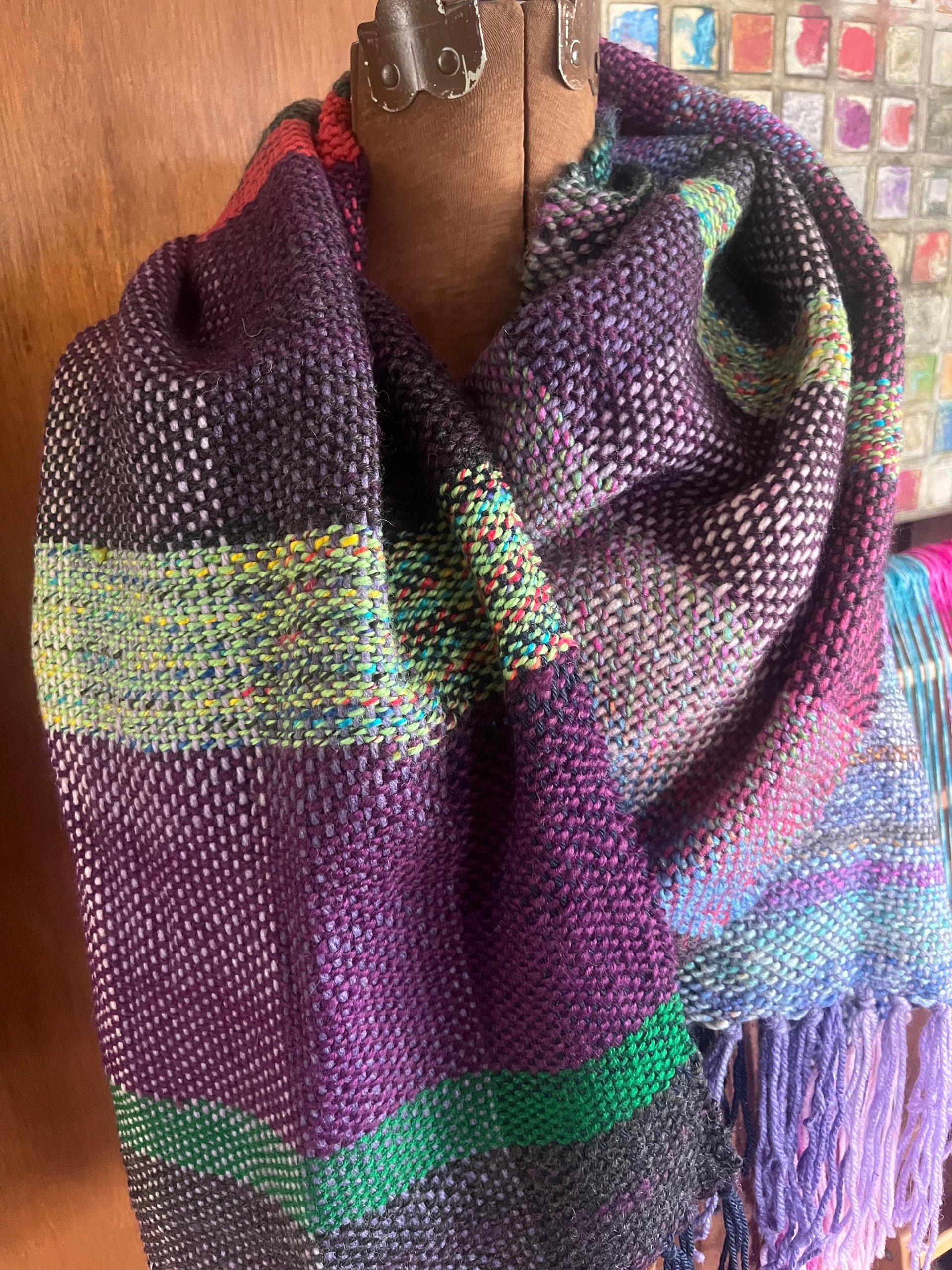 Handwoven wrap - studio sample sale! Beautiful fringed pink purple soft shawl