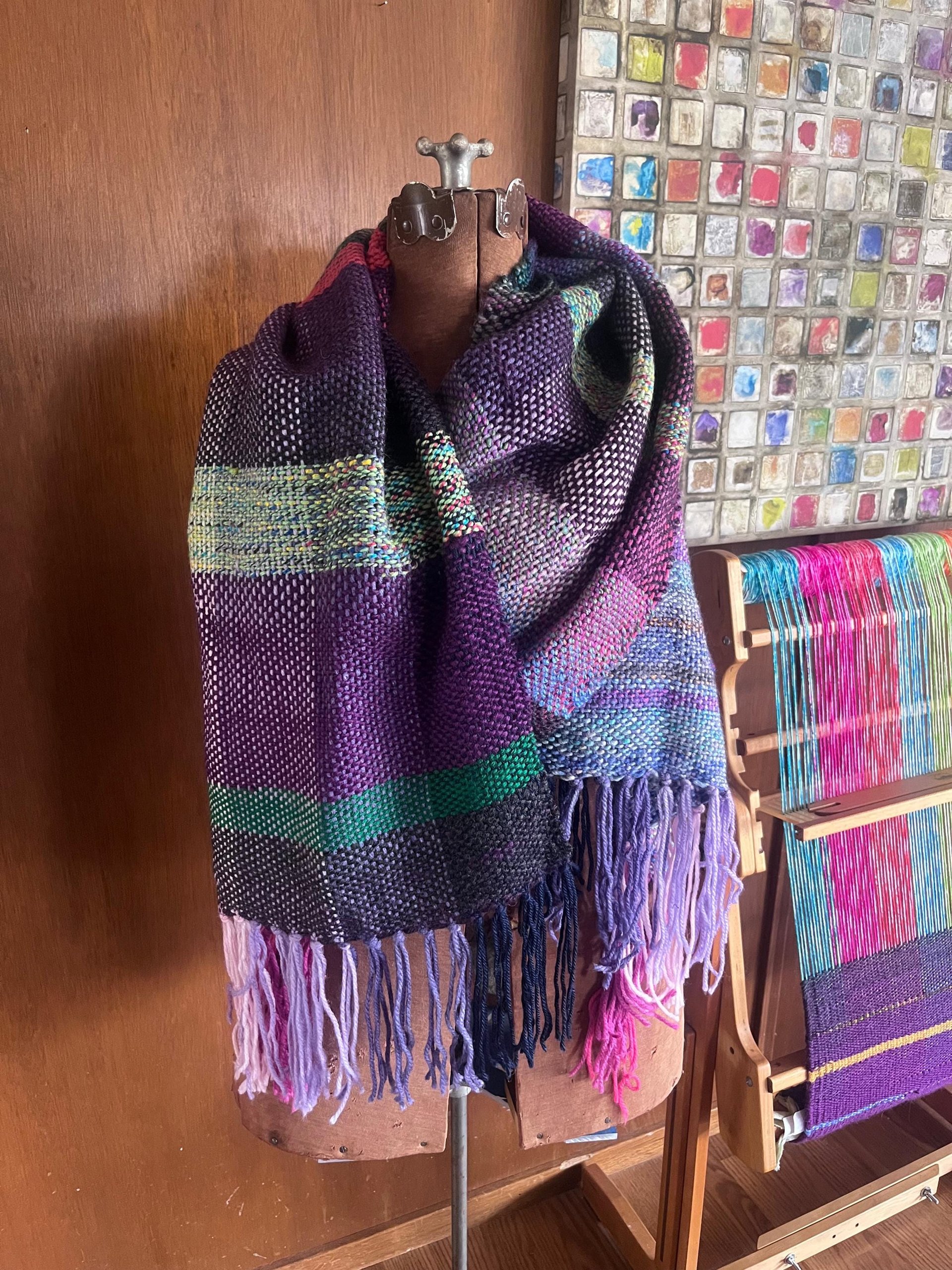 Handwoven wrap - studio sample sale! Beautiful fringed pink purple soft shawl