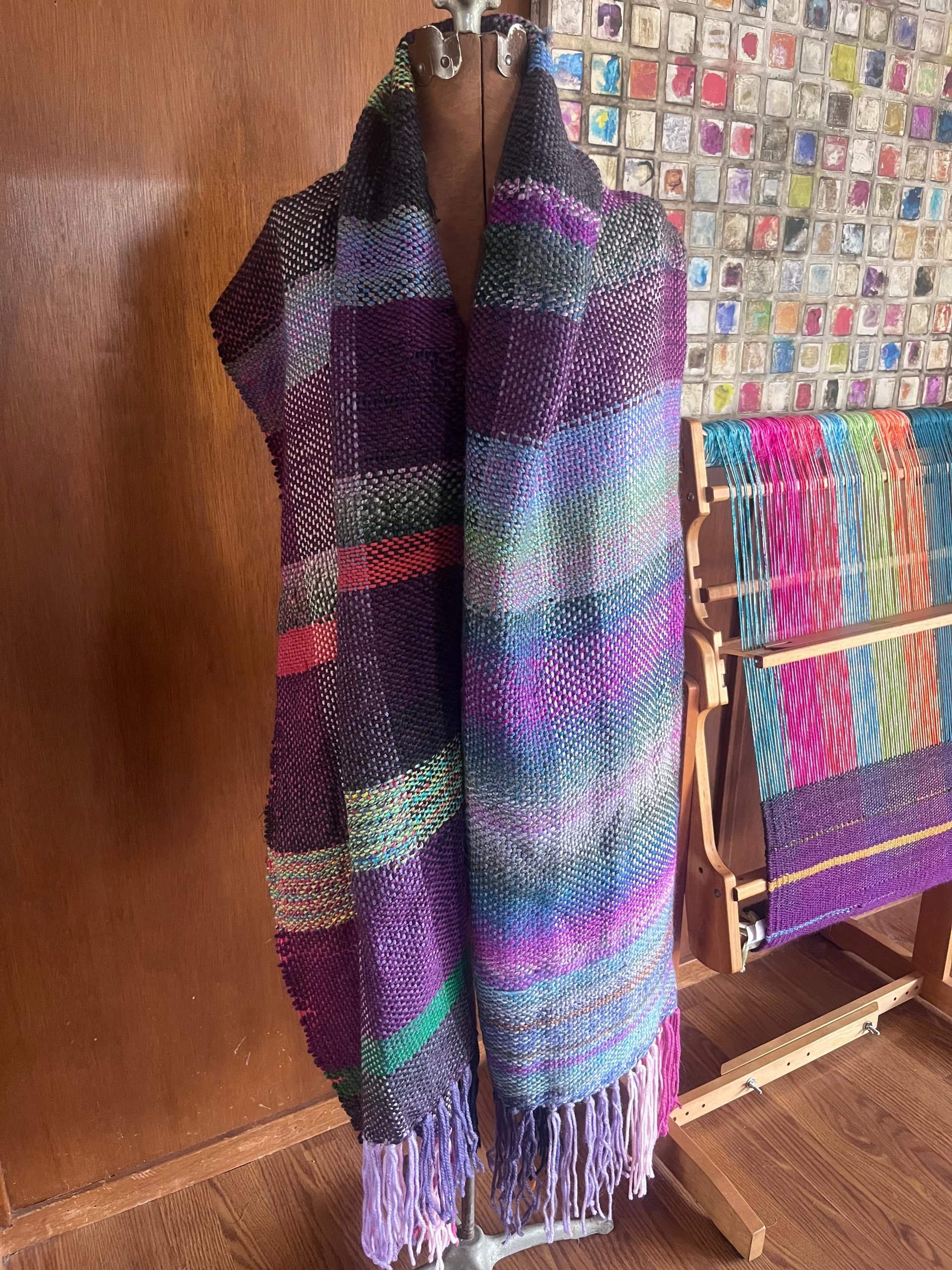 Handwoven wrap - studio sample sale! Beautiful fringed pink purple soft shawl