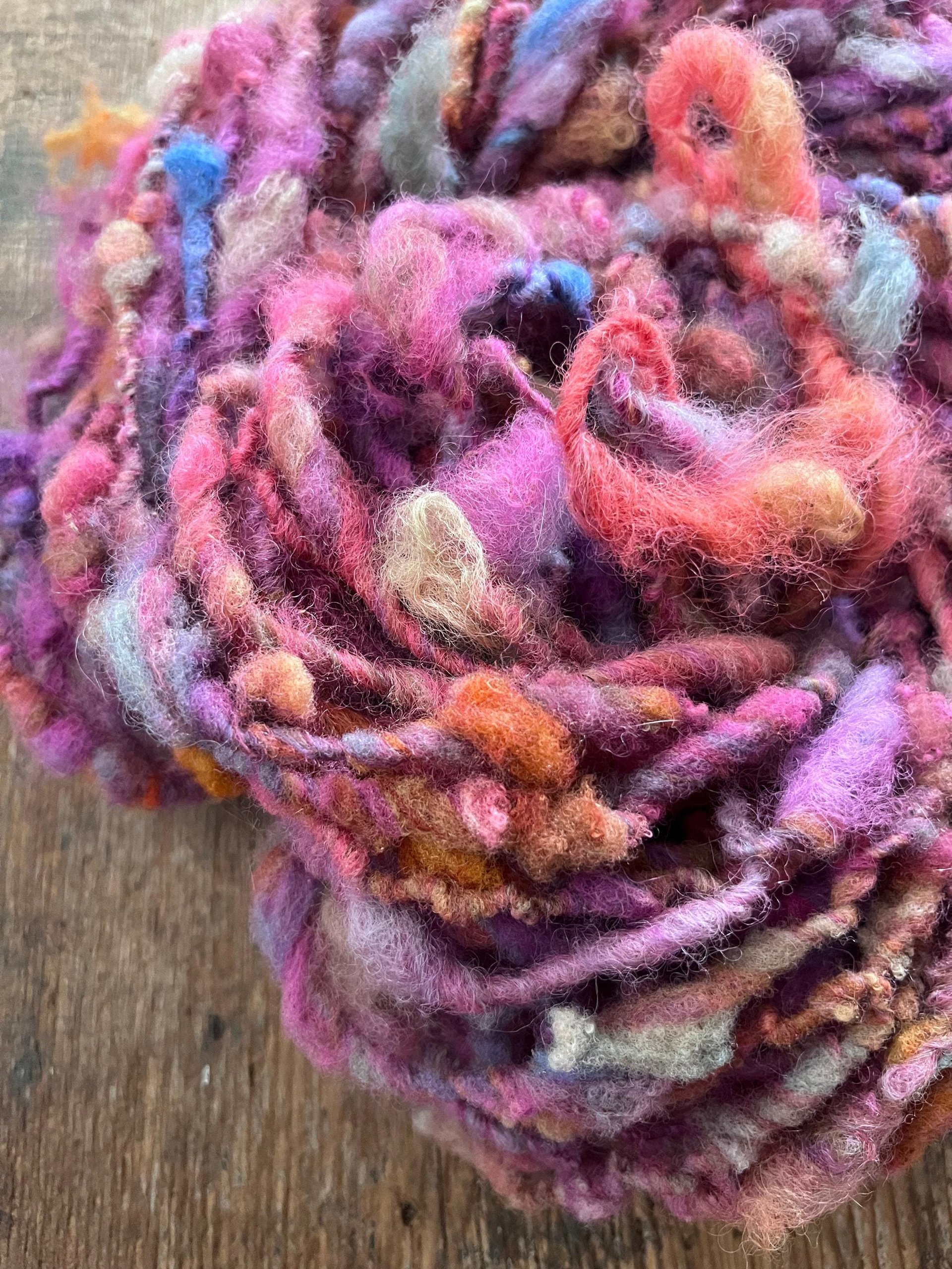 Salacious - hot pink orange colorful nubbly handspun southdown wool art yarn
