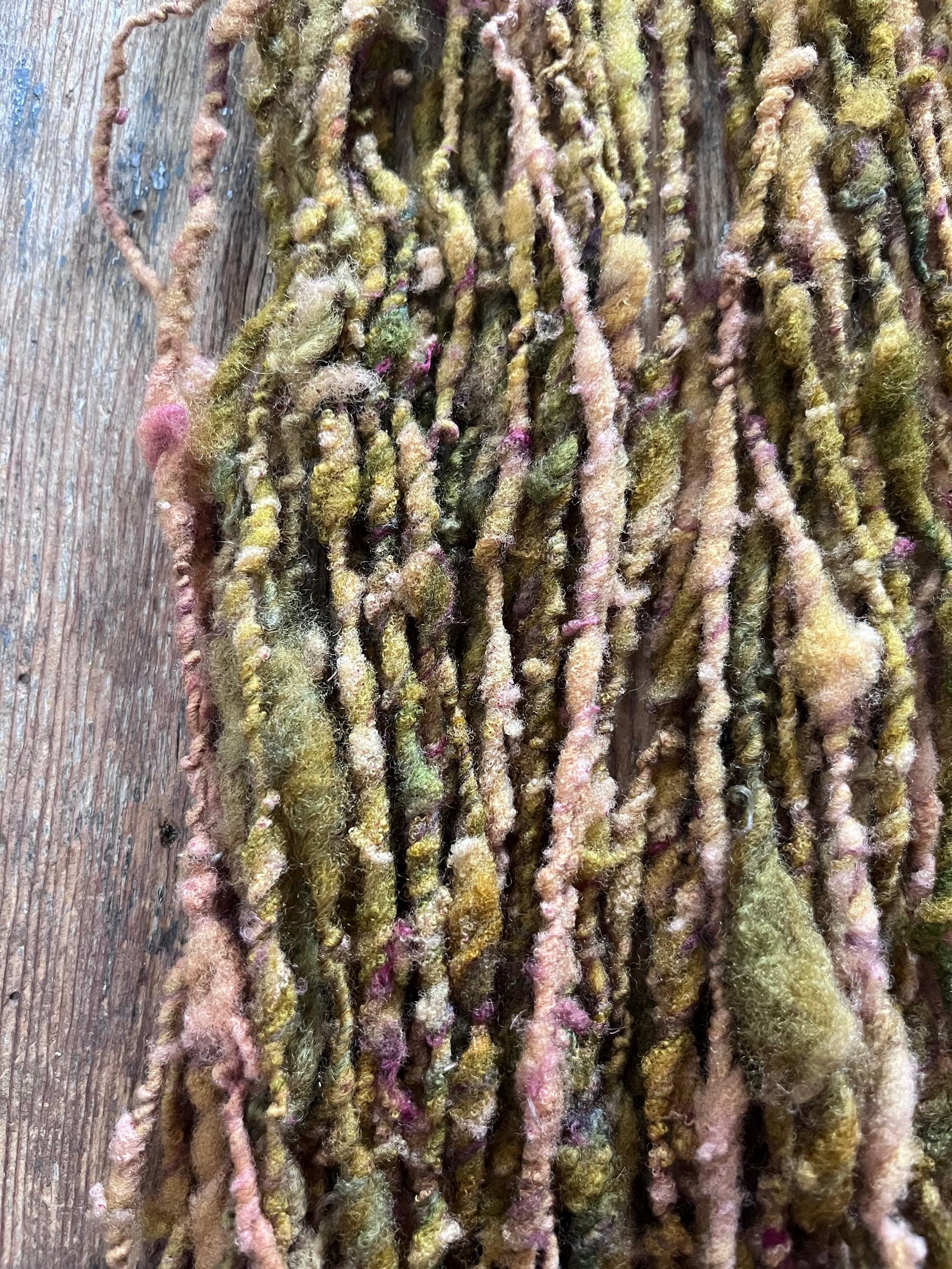 Hellebore, handspun nubbly squishy chunky handspun Southdown wool art yarn