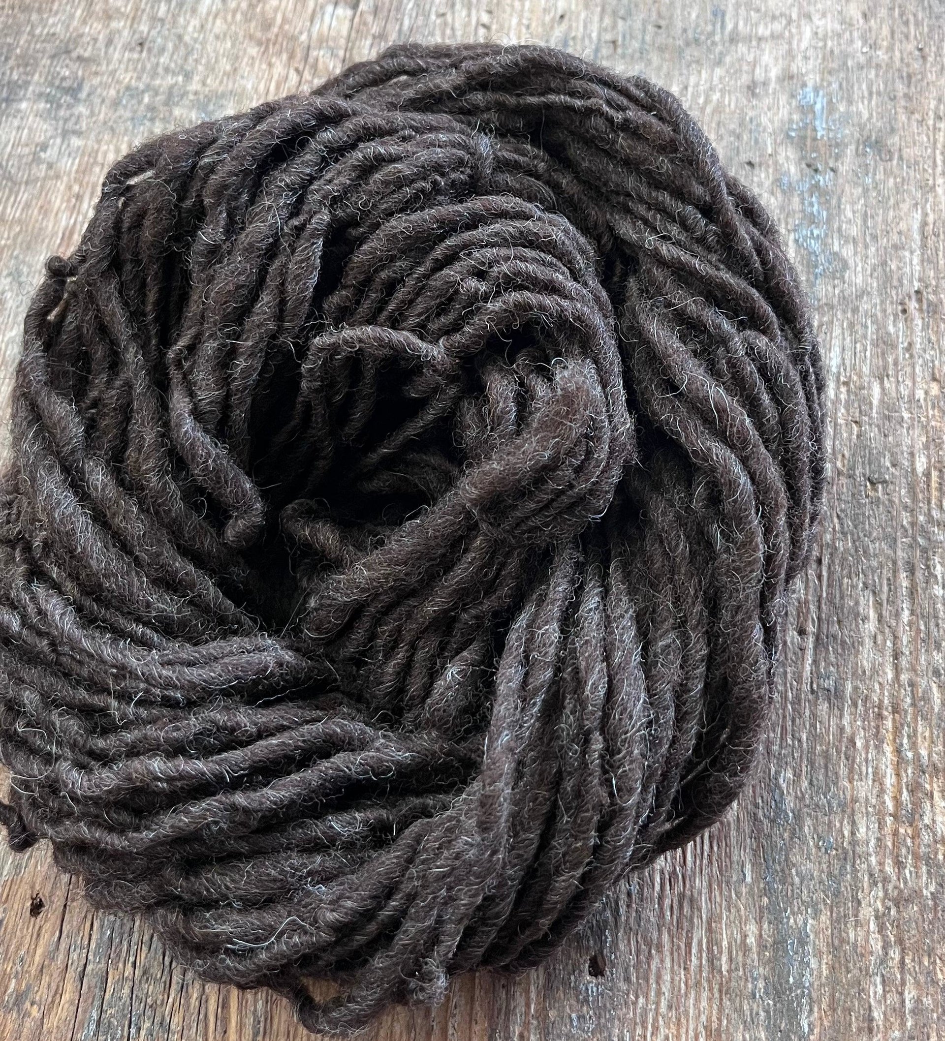 Dark brown Shetland handspun wool yarn, 50 yards