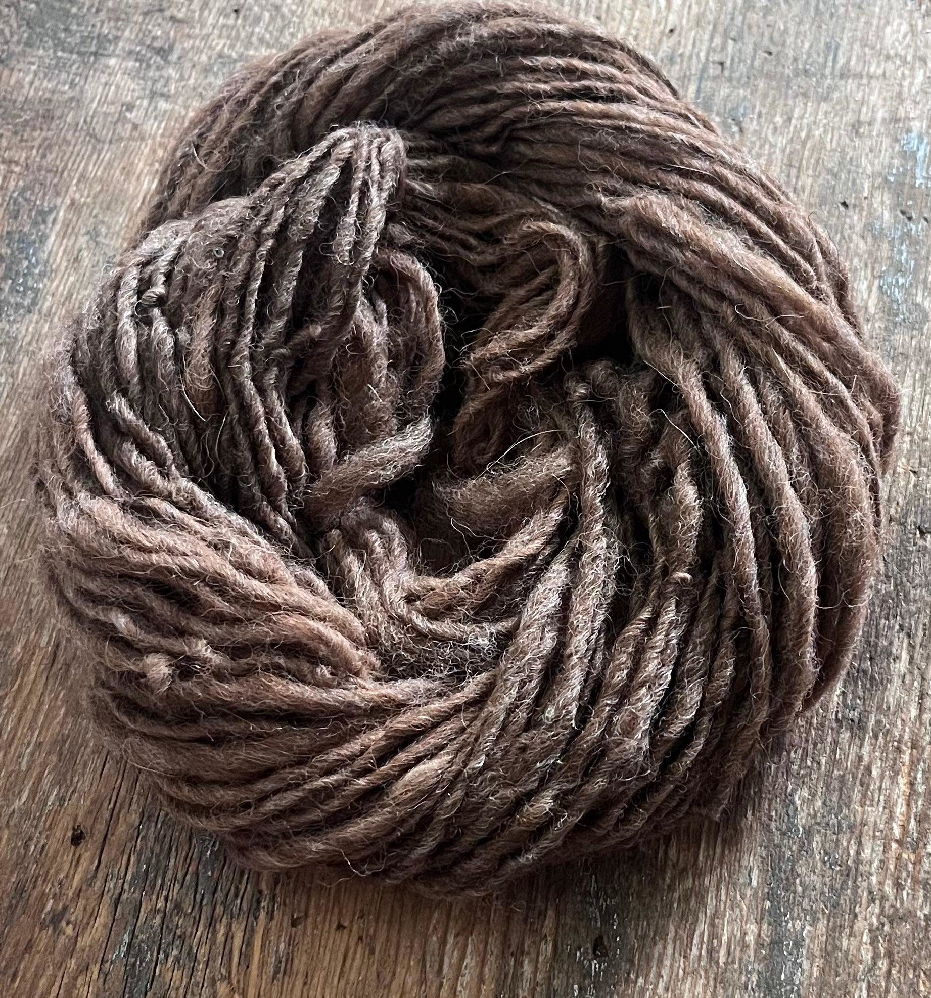 Medium brown handspun Shetland wool yarn, 50 yards