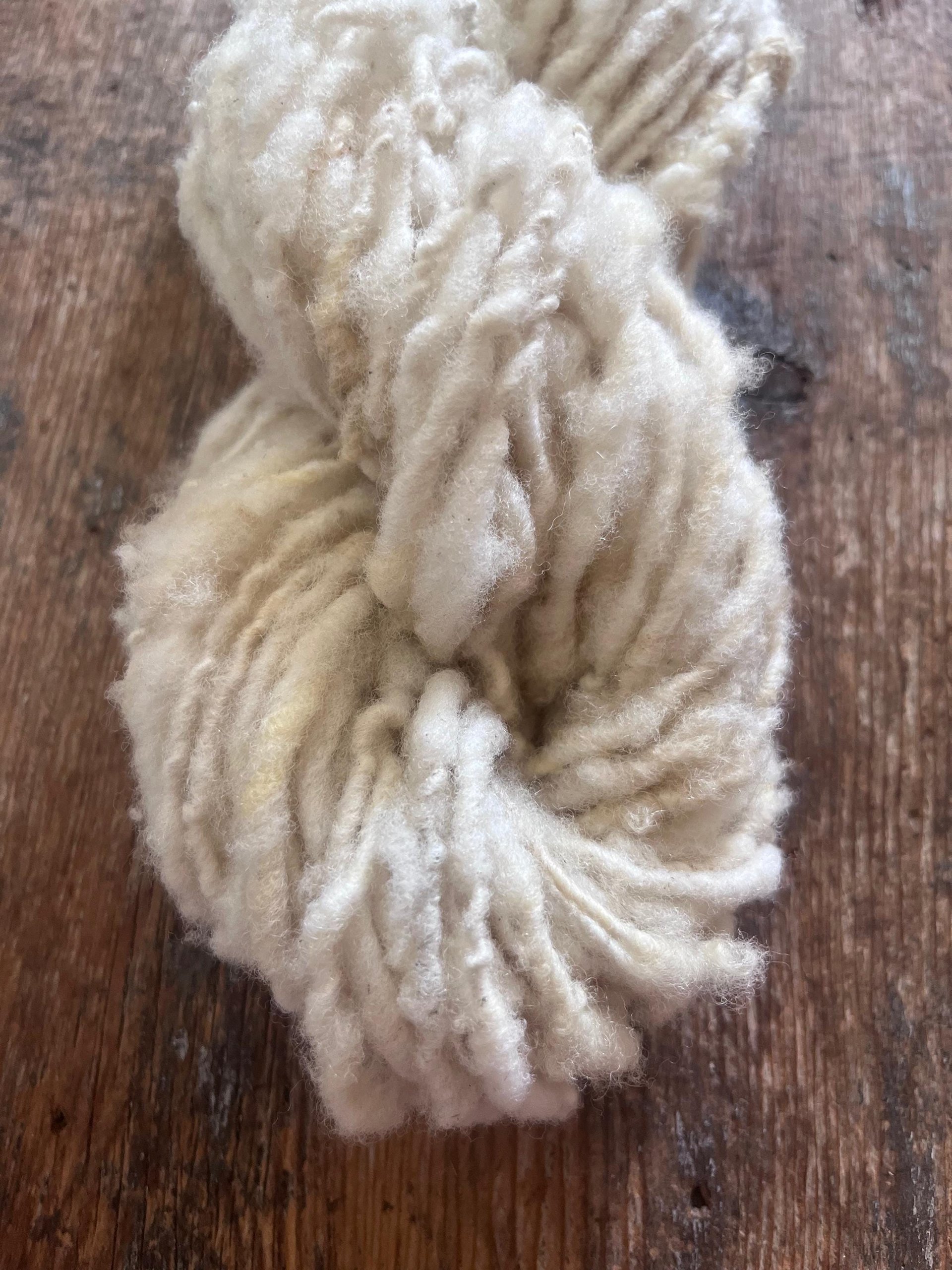Handspun rustic white Merino art yarn, local wool, undyed