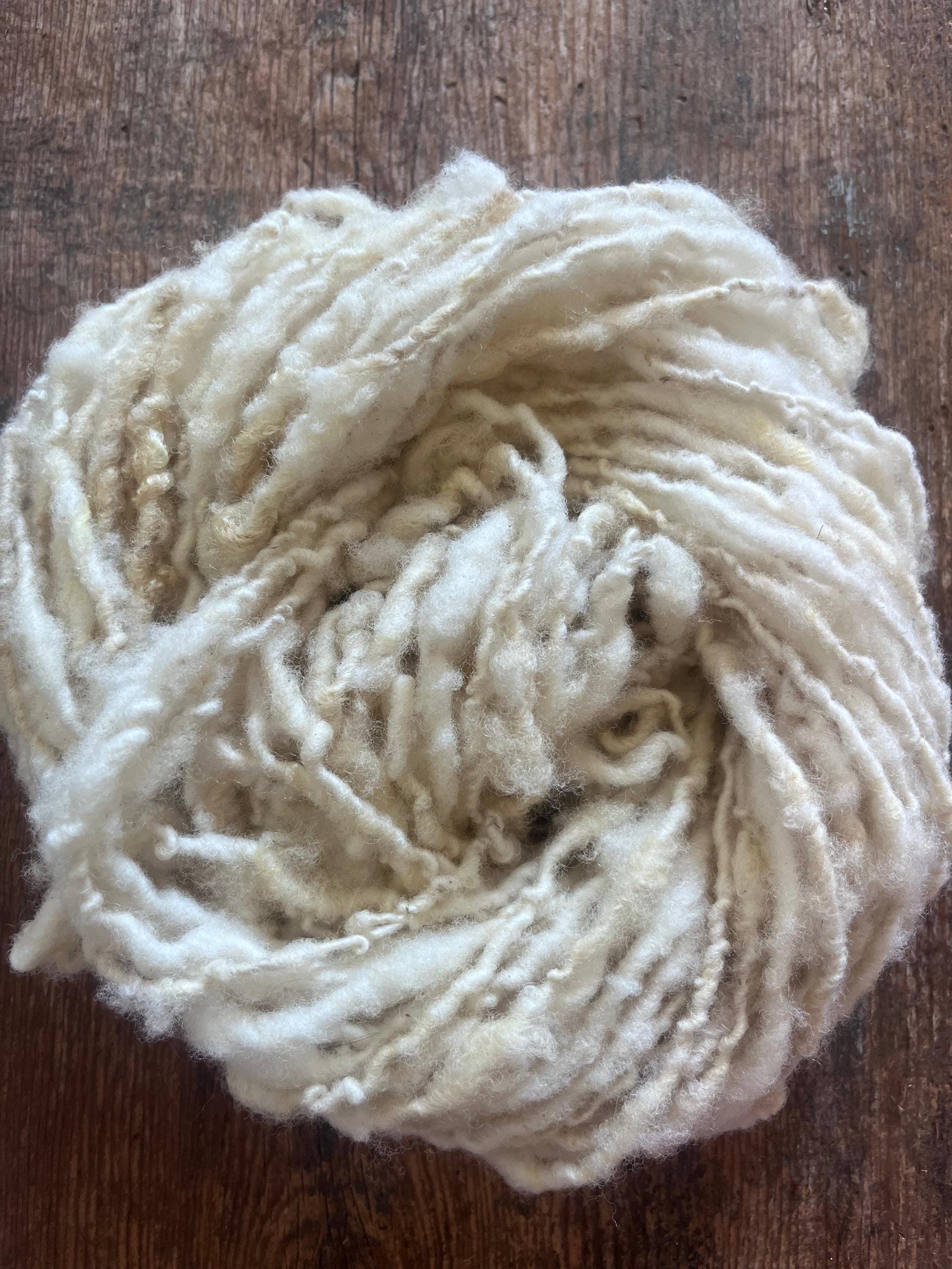 Handspun rustic white Merino art yarn, local wool, undyed