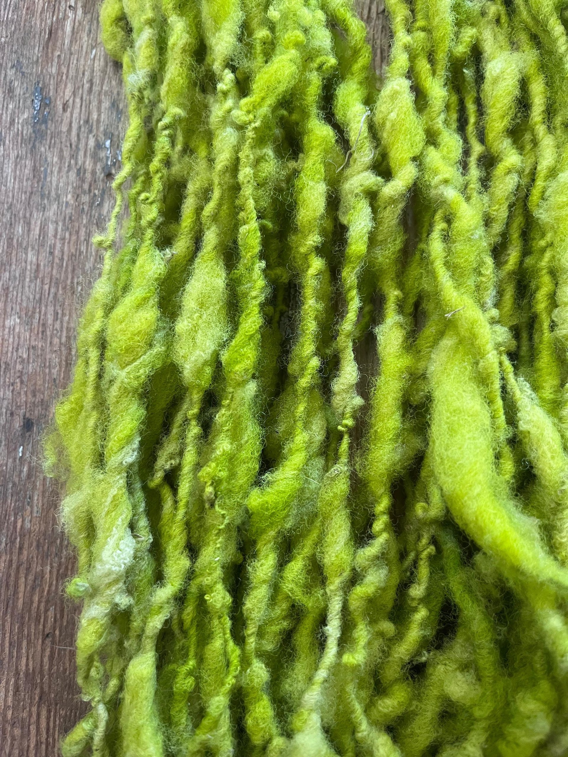 Vivacious green handspun art yarn, textured bulky weight wool