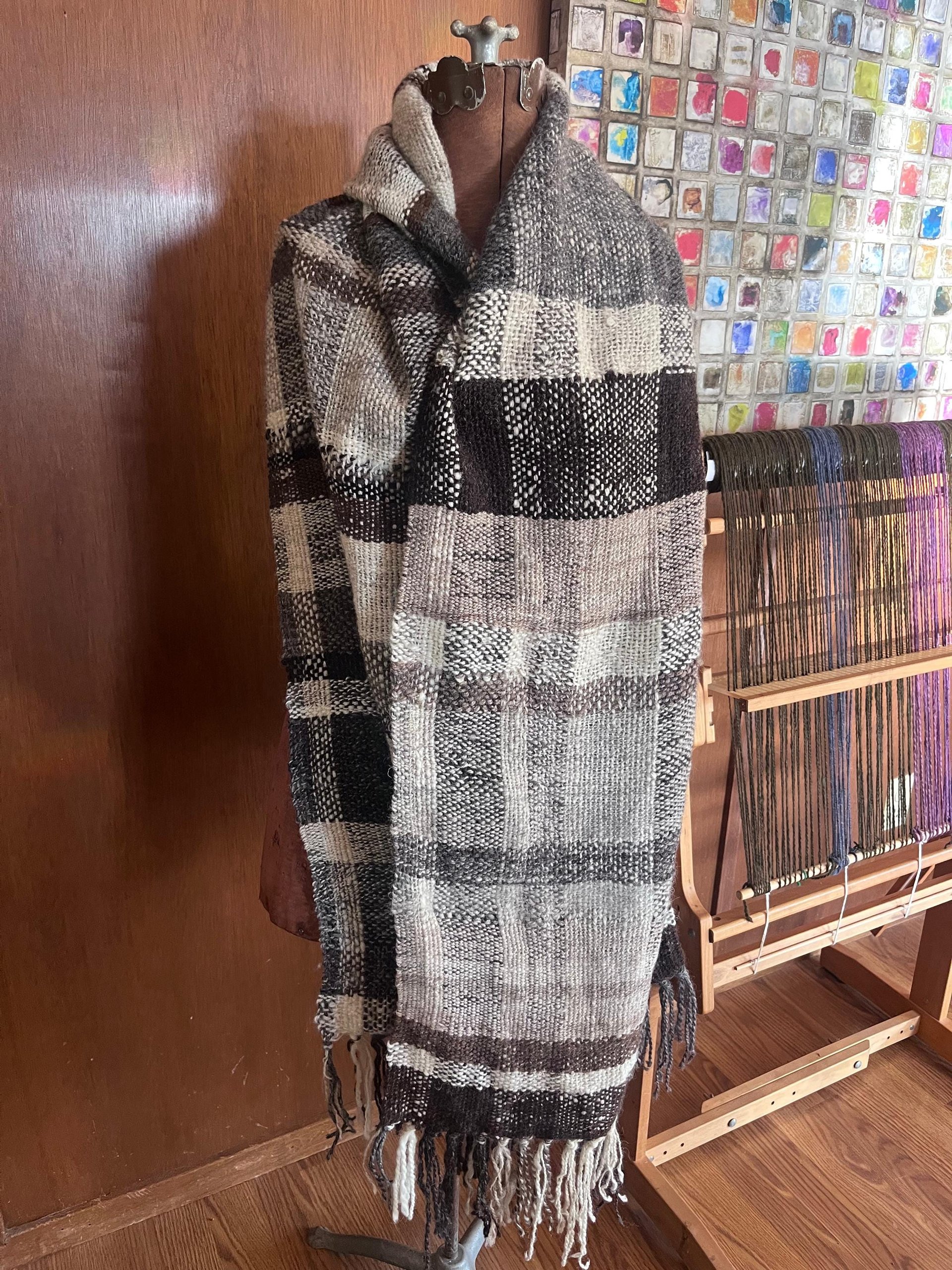 Natural colors handspun handwoven wool wrap, SCA, ren faire, undyed, rustic heirloom shawl