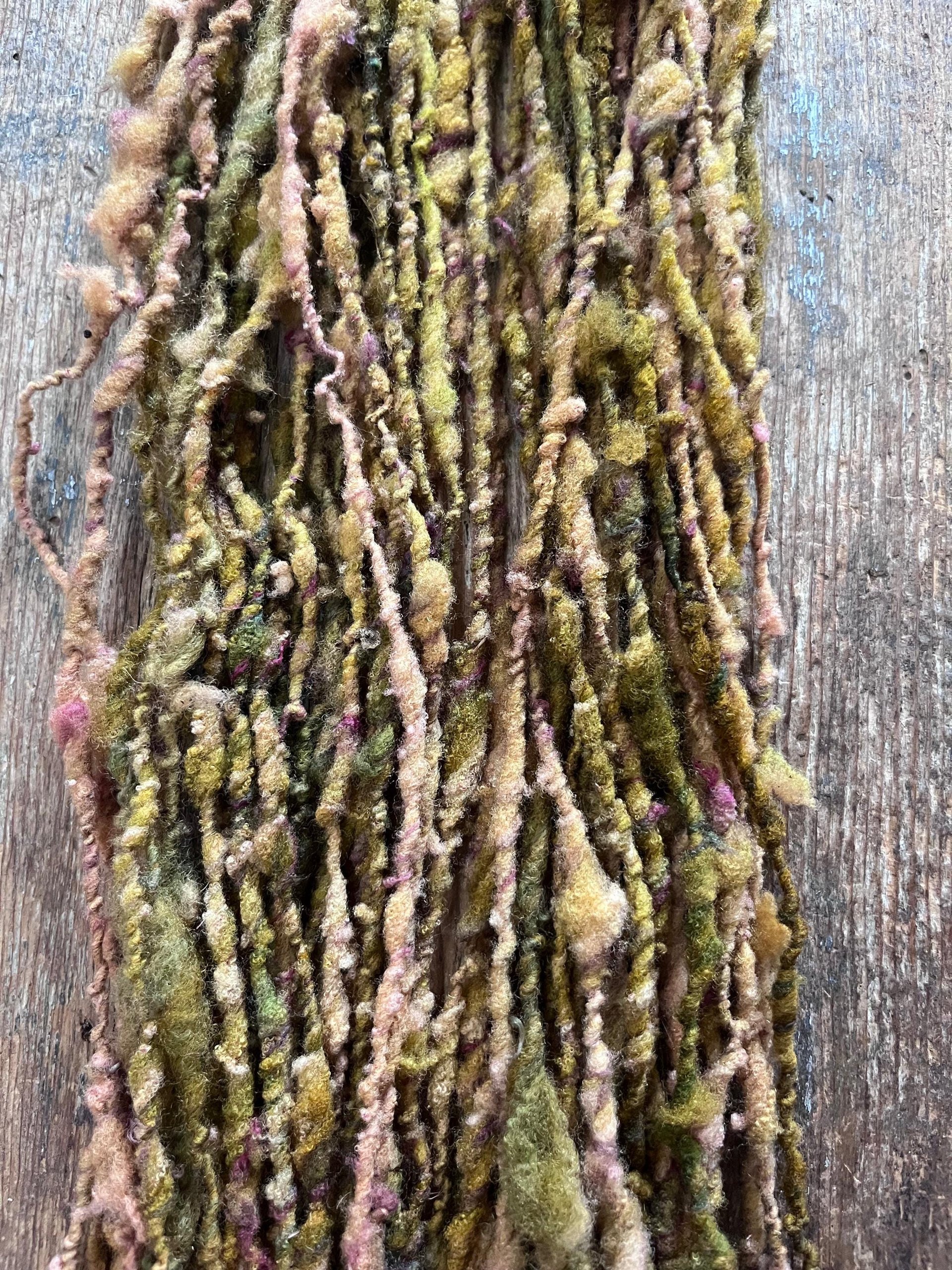 Hellebore, handspun nubbly squishy chunky handspun Southdown wool art yarn