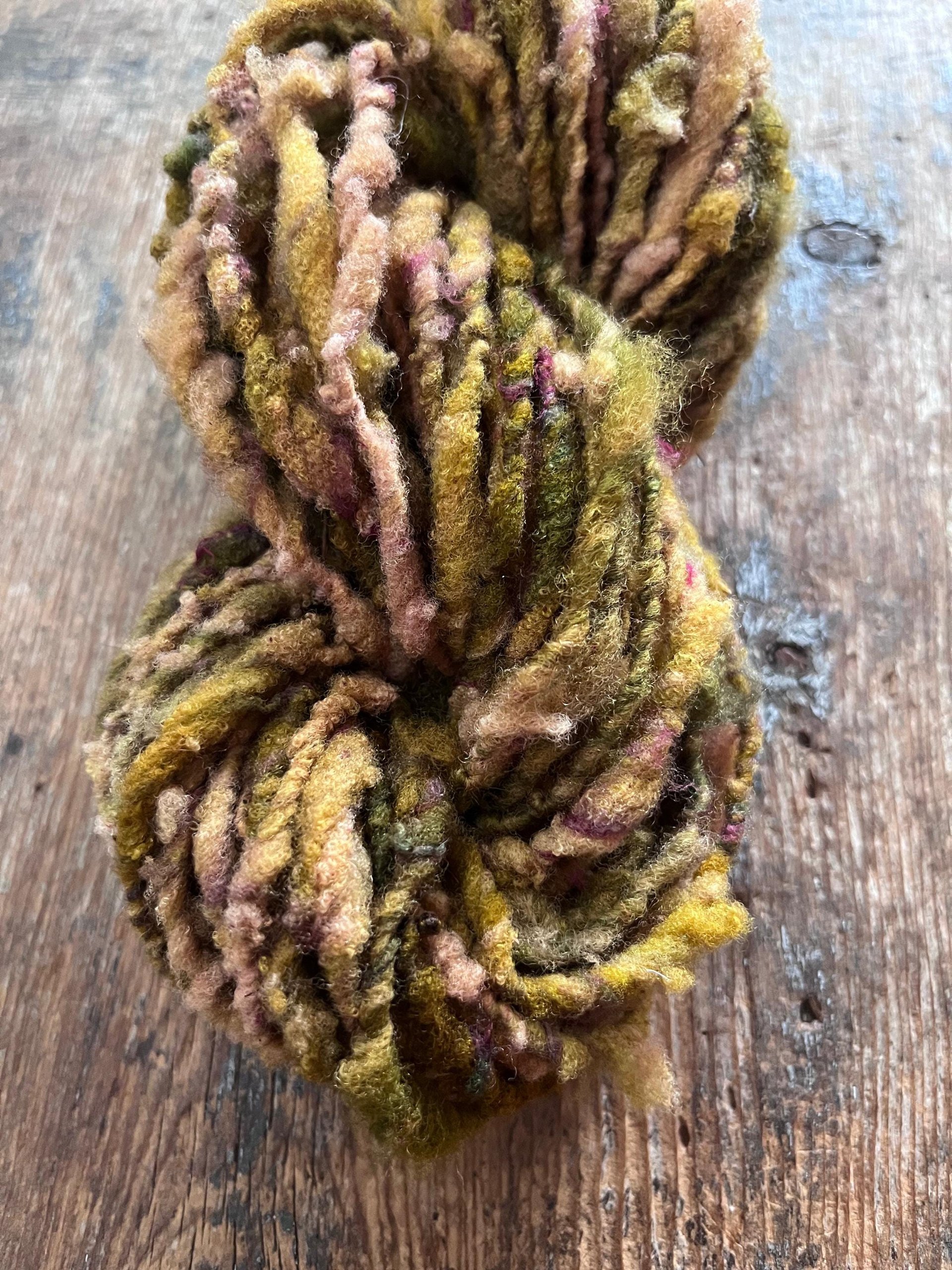 Hellebore, handspun nubbly squishy chunky handspun Southdown wool art yarn