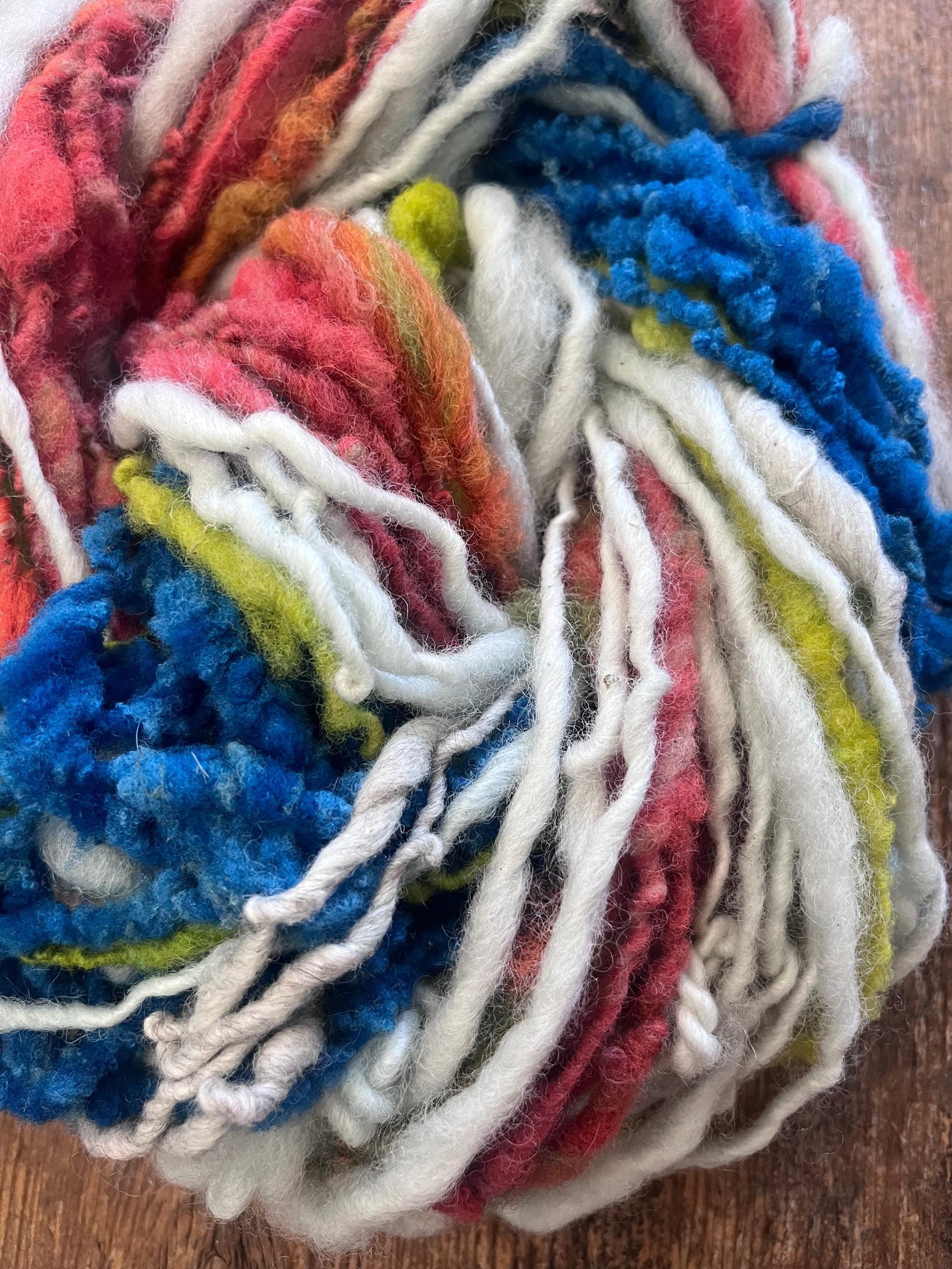 Bravissima 60 yards wild bright textured handspun art yarn