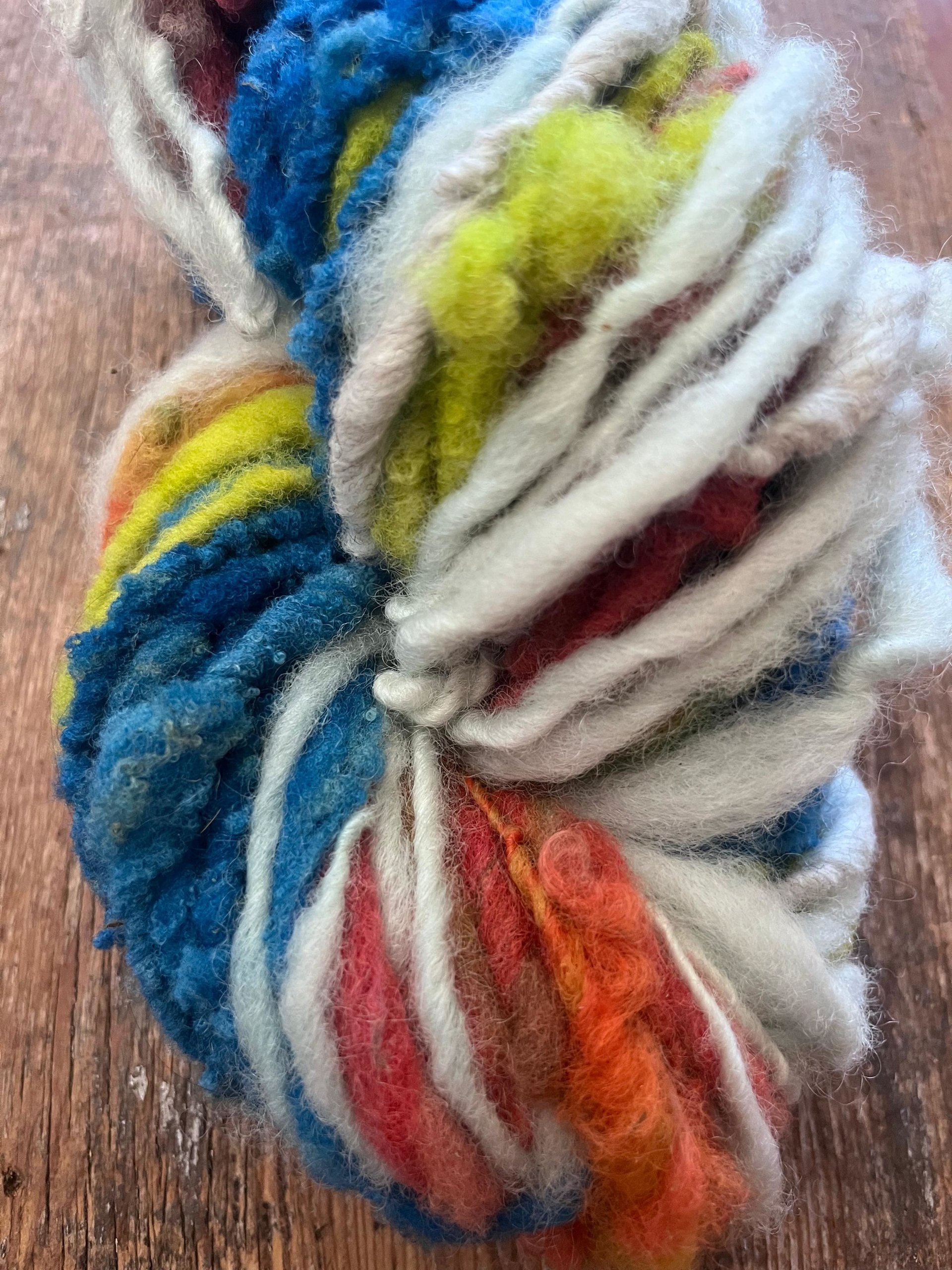 Bravissima 60 yards wild bright textured handspun art yarn