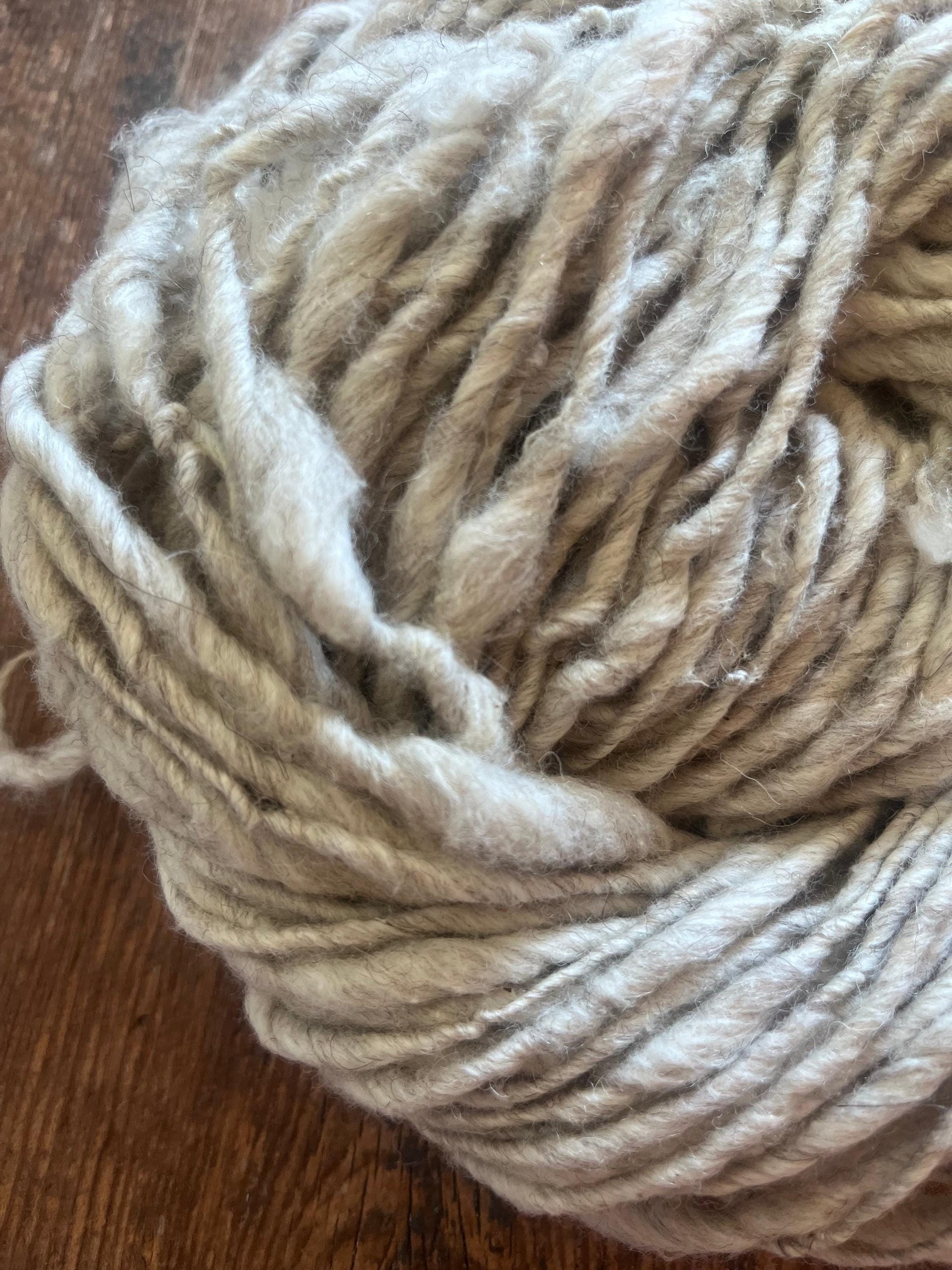 Softly silver 50/50 wool/cotton handspun bulky art yarn