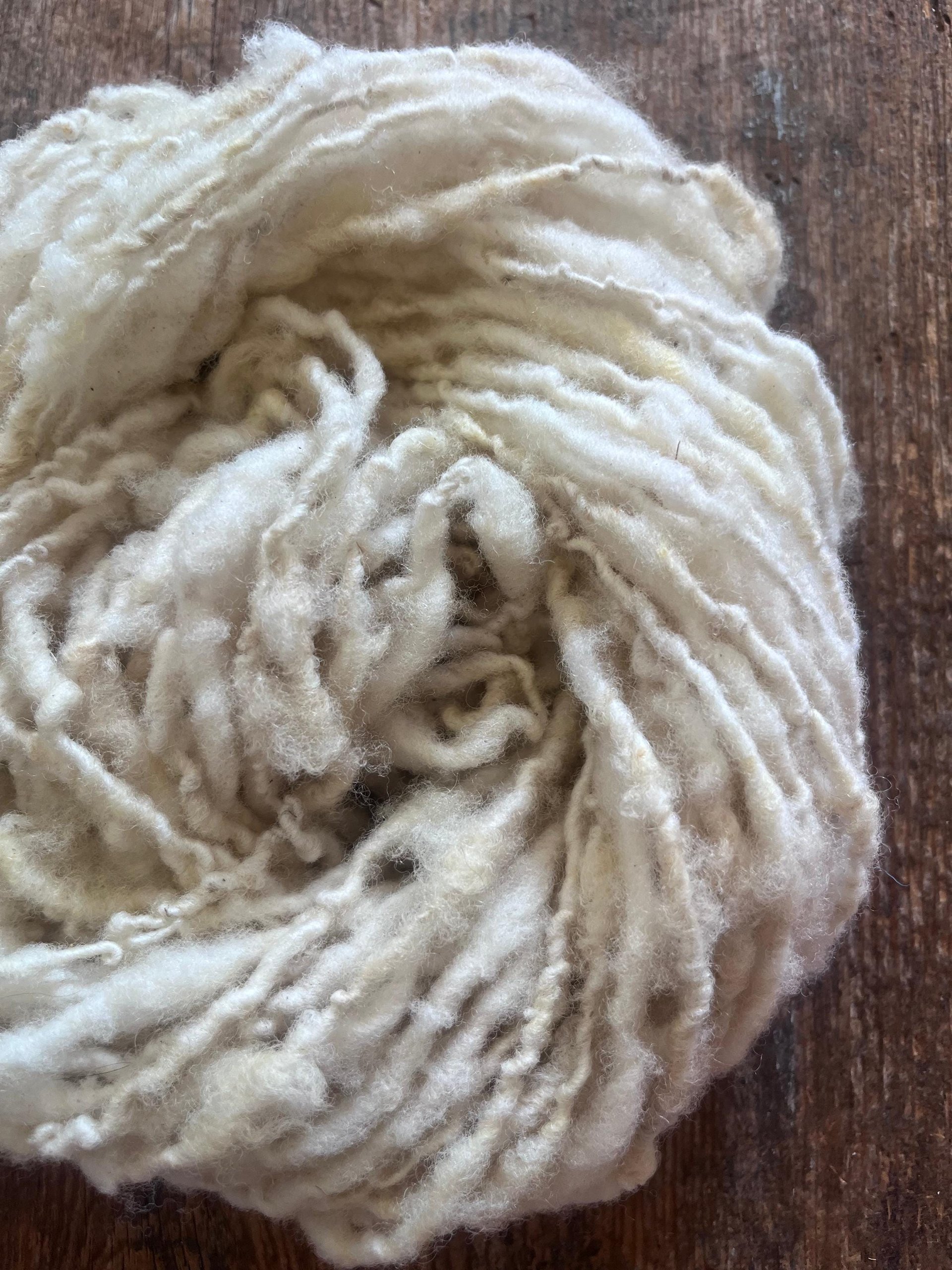 Handspun rustic white Merino art yarn, local wool, undyed