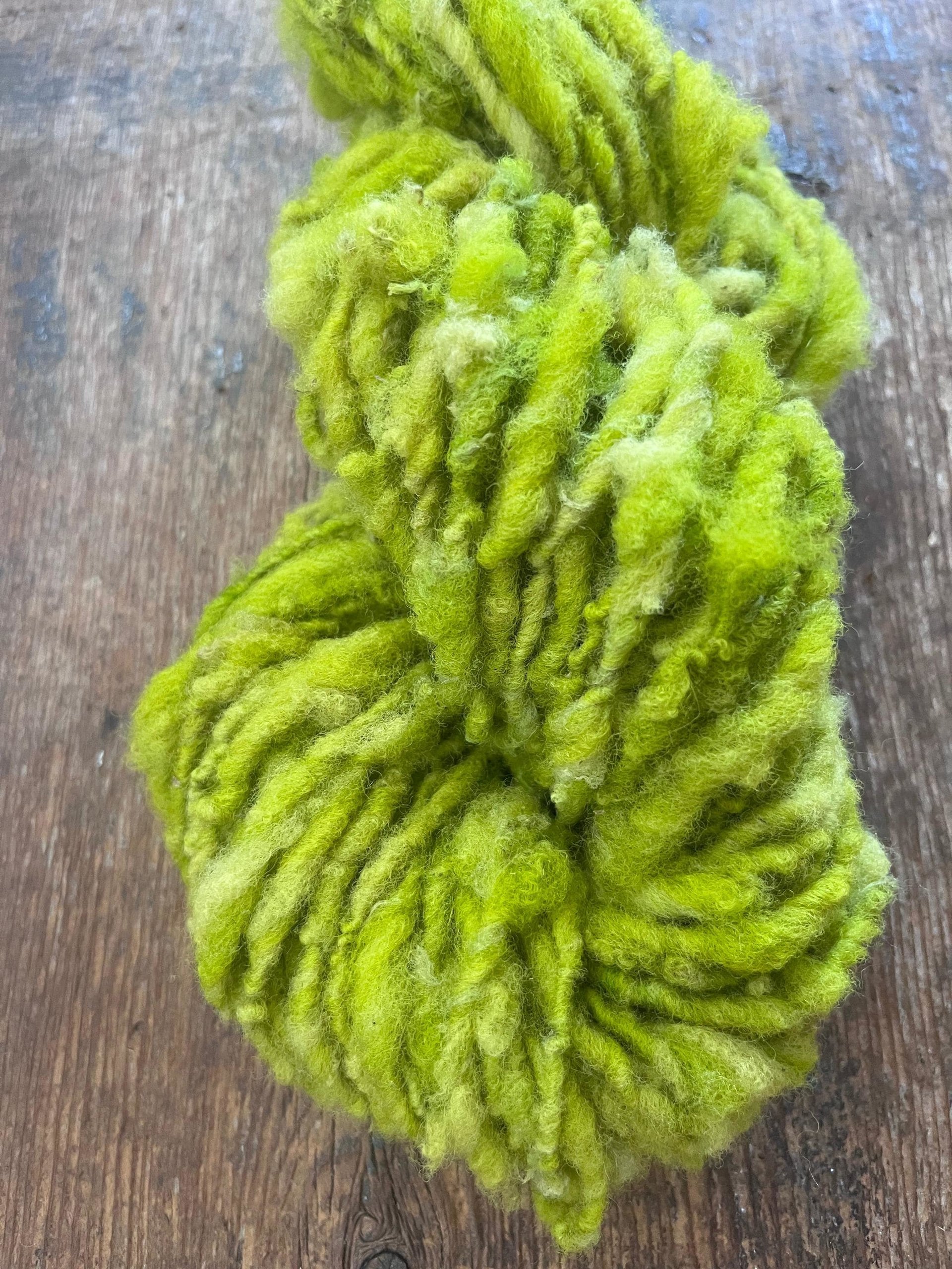 Vivacious green handspun art yarn, textured bulky weight wool