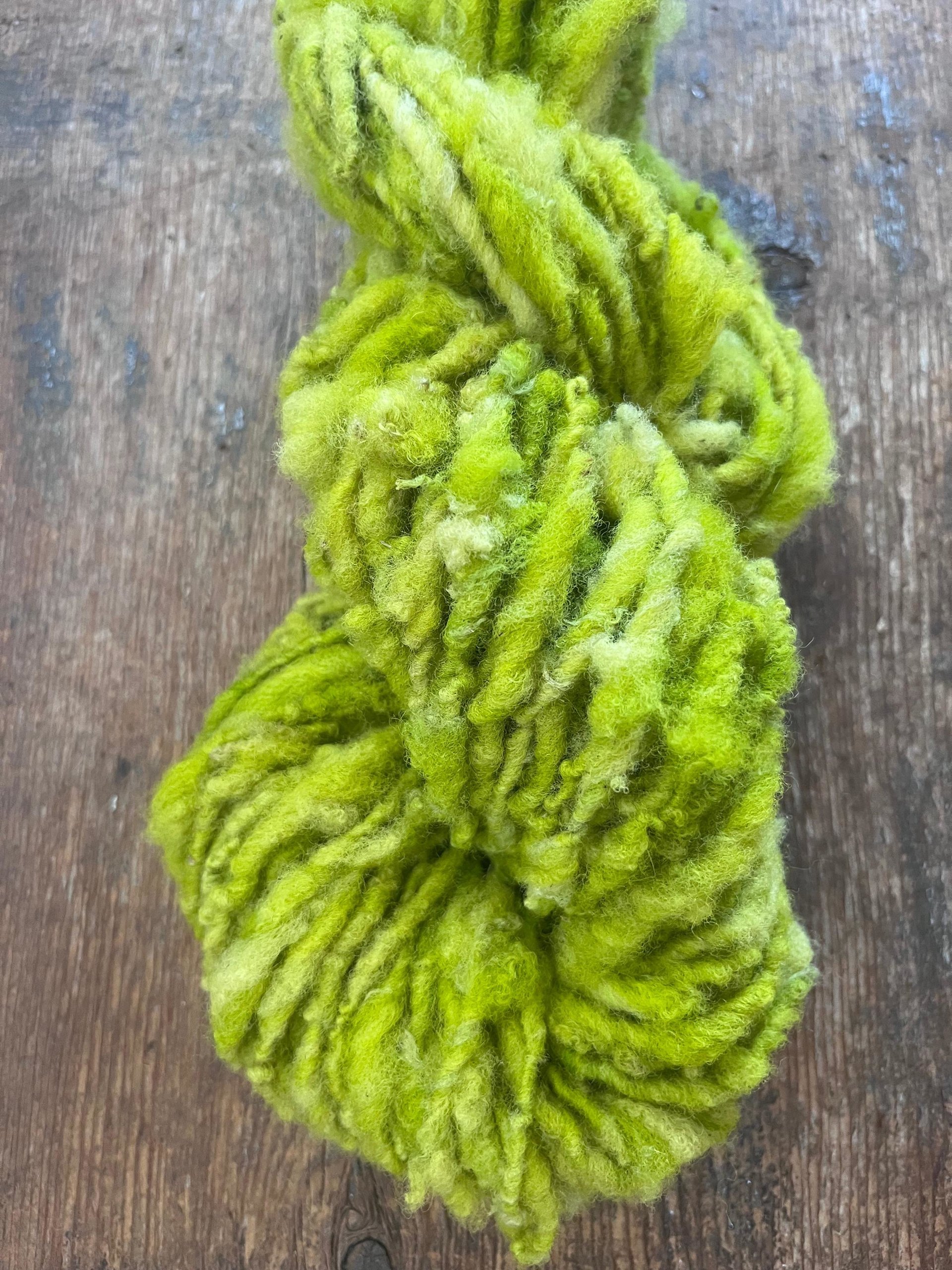 Vivacious green handspun art yarn, textured bulky weight wool
