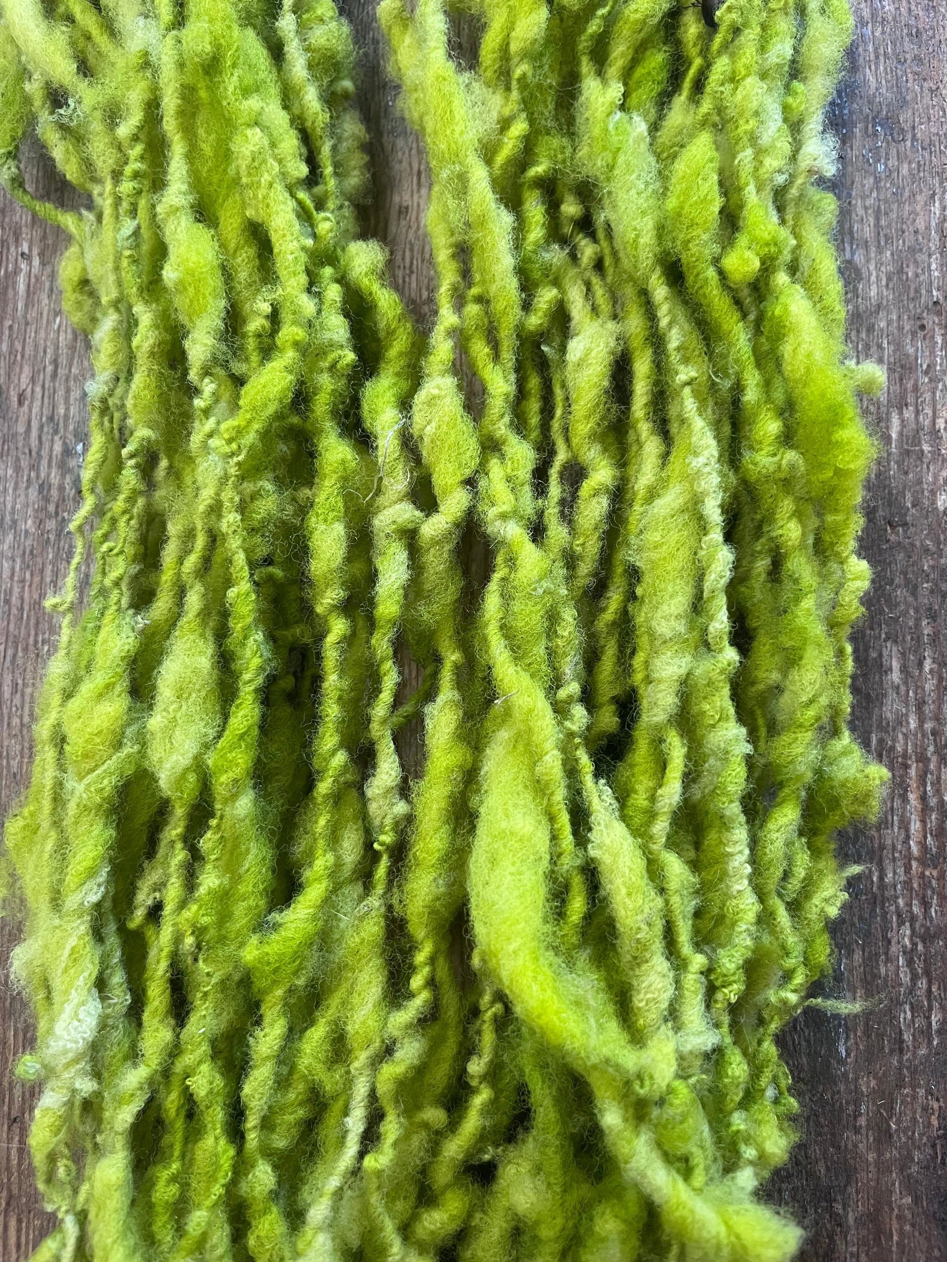 Vivacious green handspun art yarn, textured bulky weight wool