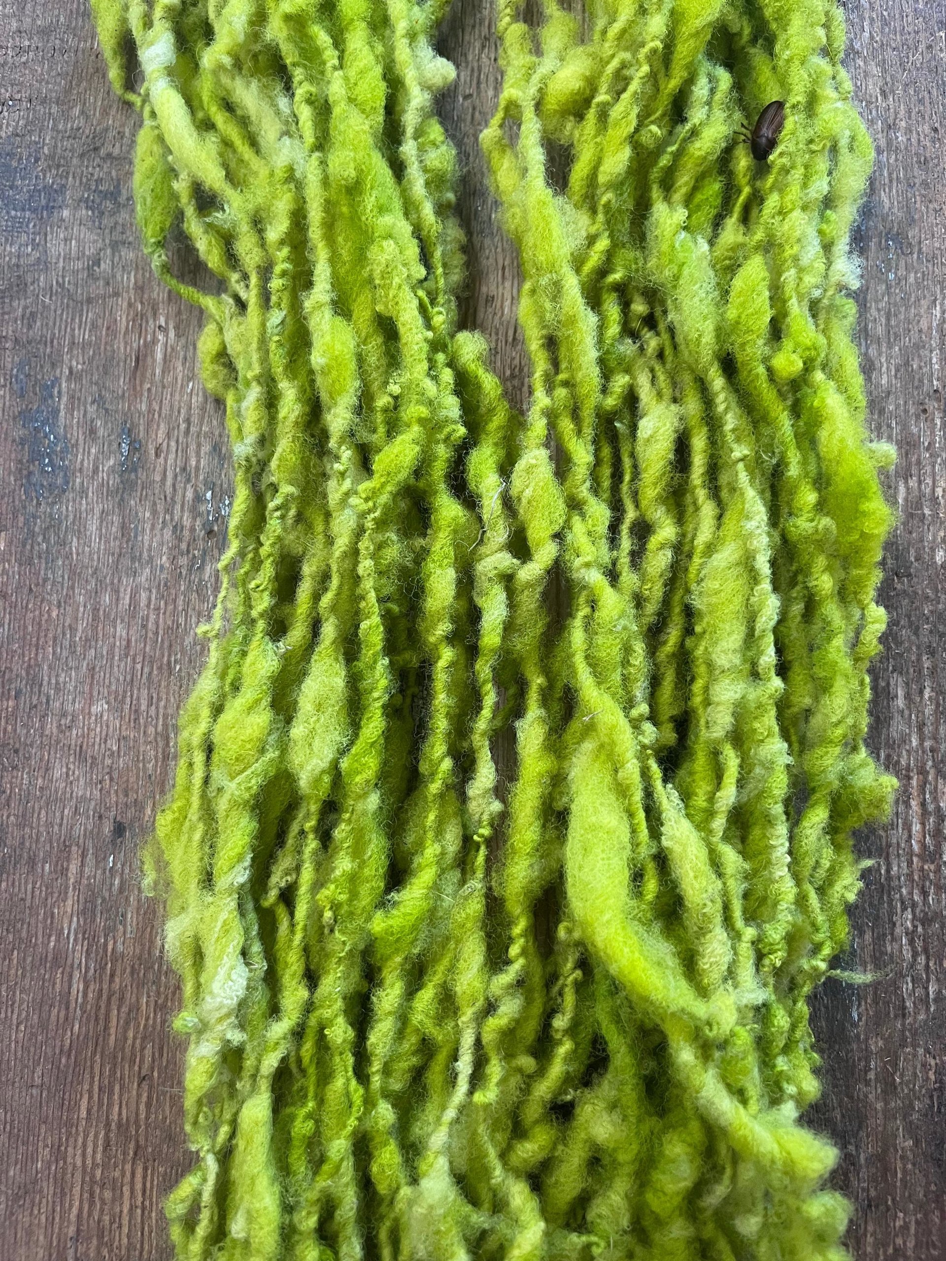 Vivacious green handspun art yarn, textured bulky weight wool